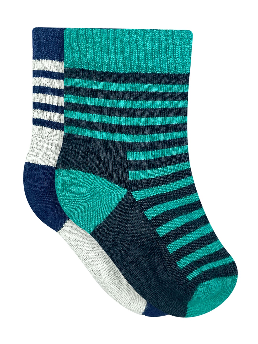 

Heelium Kids Pack of 2 Teal & Navy Blue Striped Bamboo Calf Length Socks