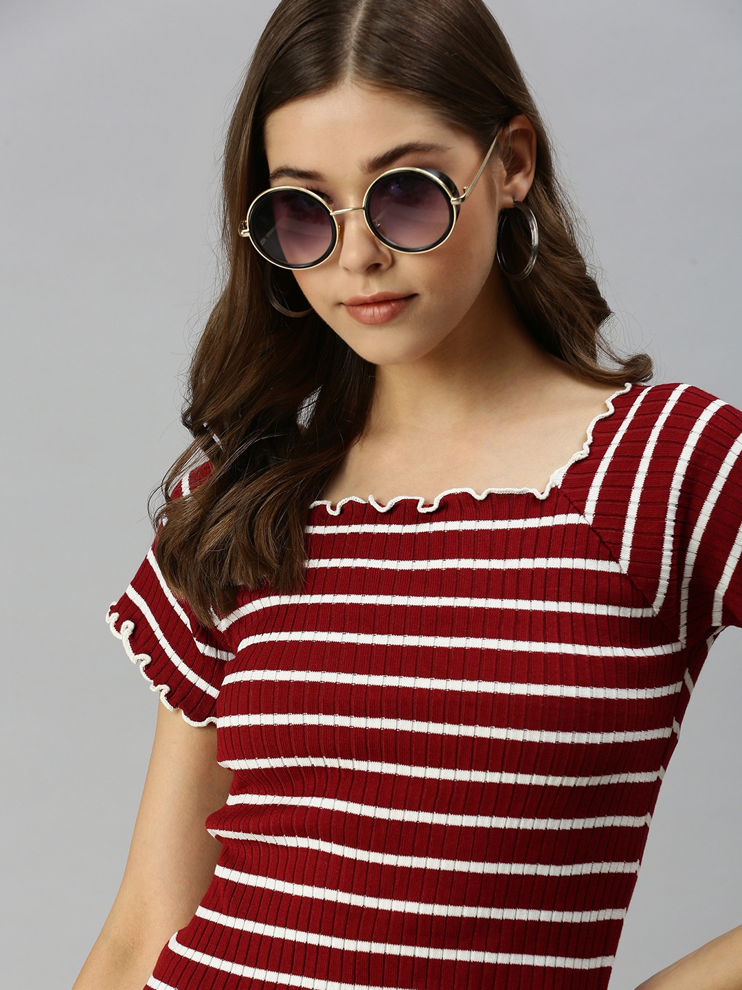

SHOWOFF Maroon Striped Top