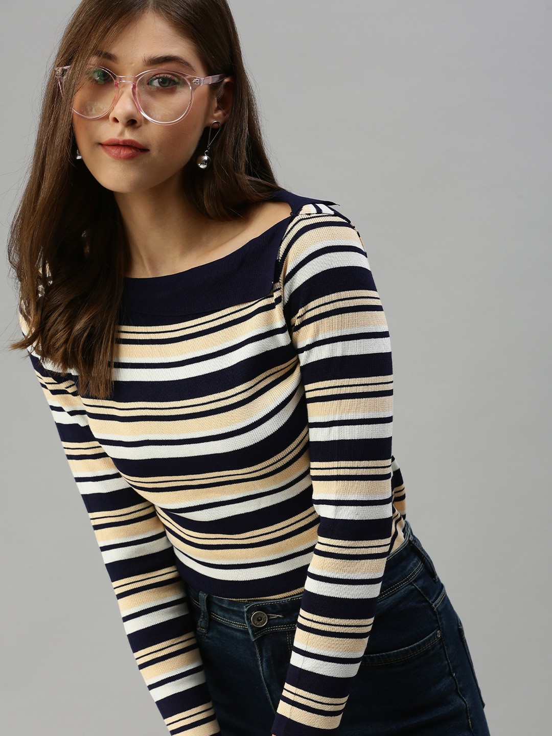 

SHOWOFF Navy Blue Striped Top