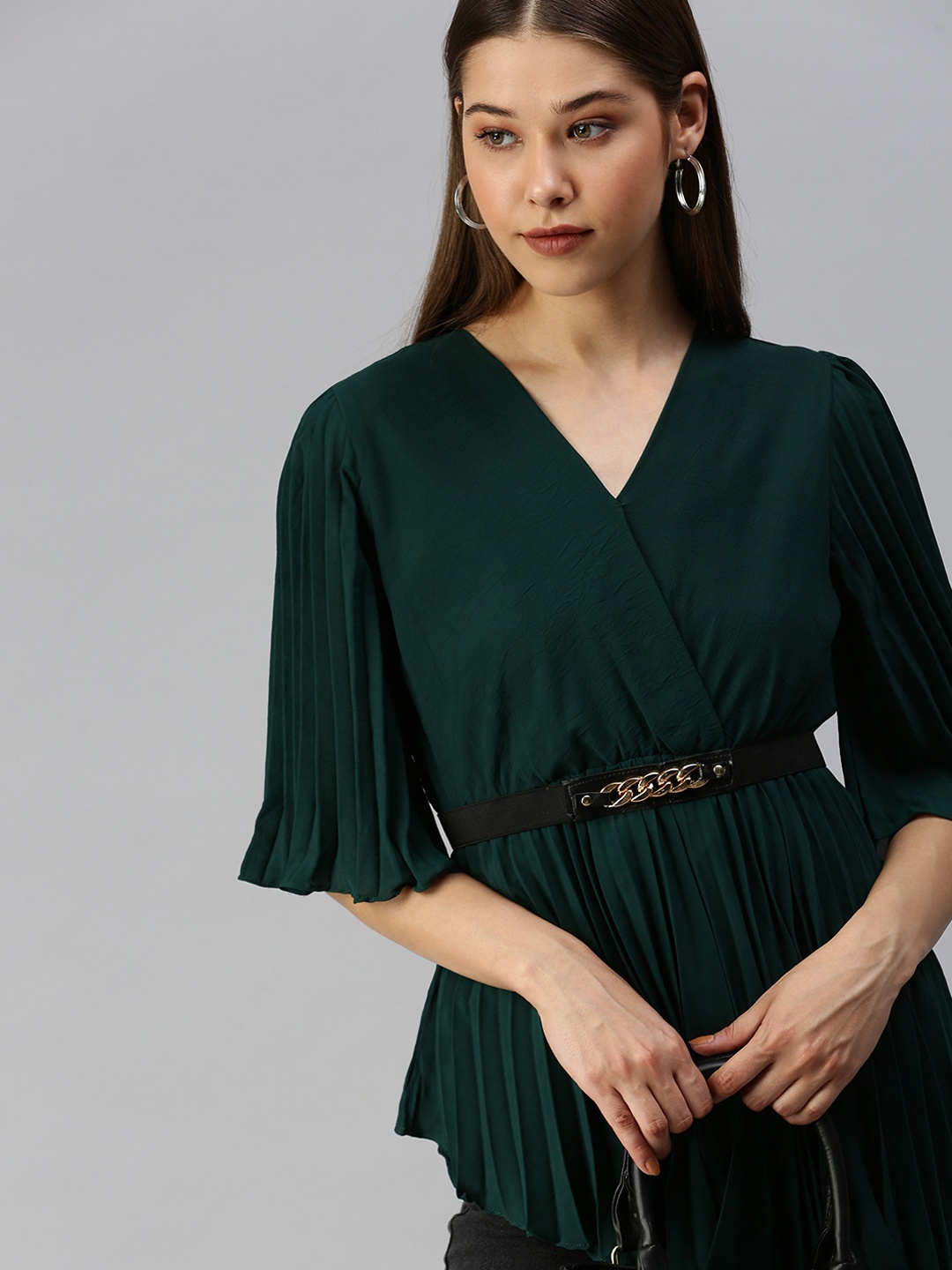 

SHOWOFF Green Georgette Wrap Top