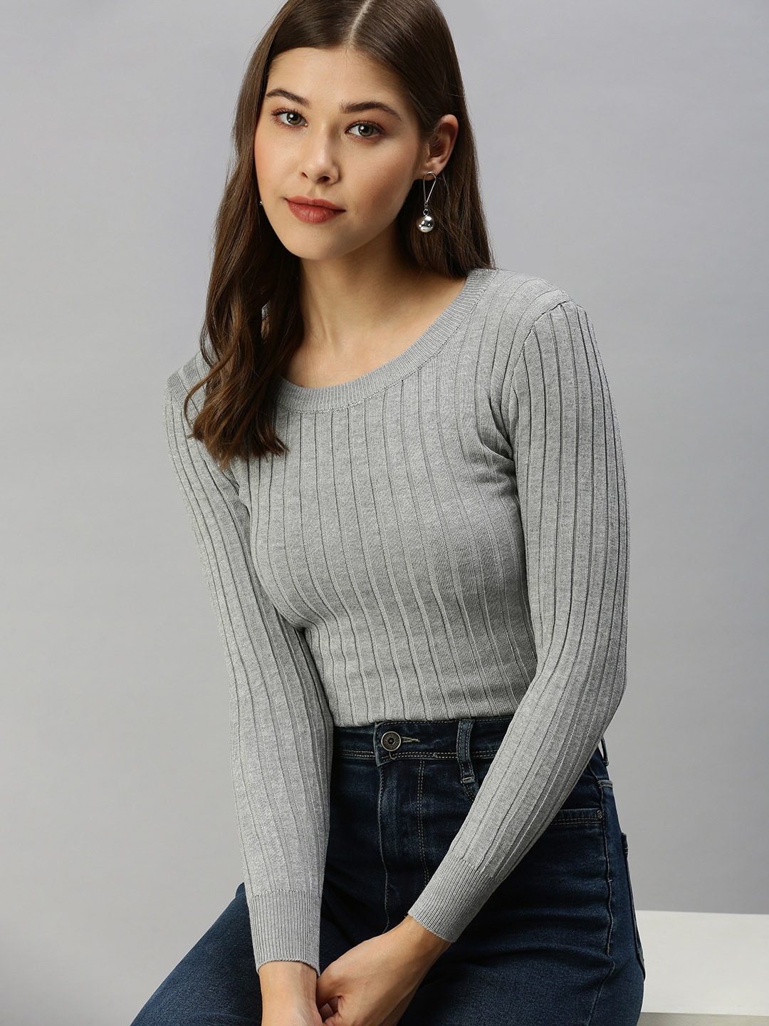 

SHOWOFF Grey Striped Top