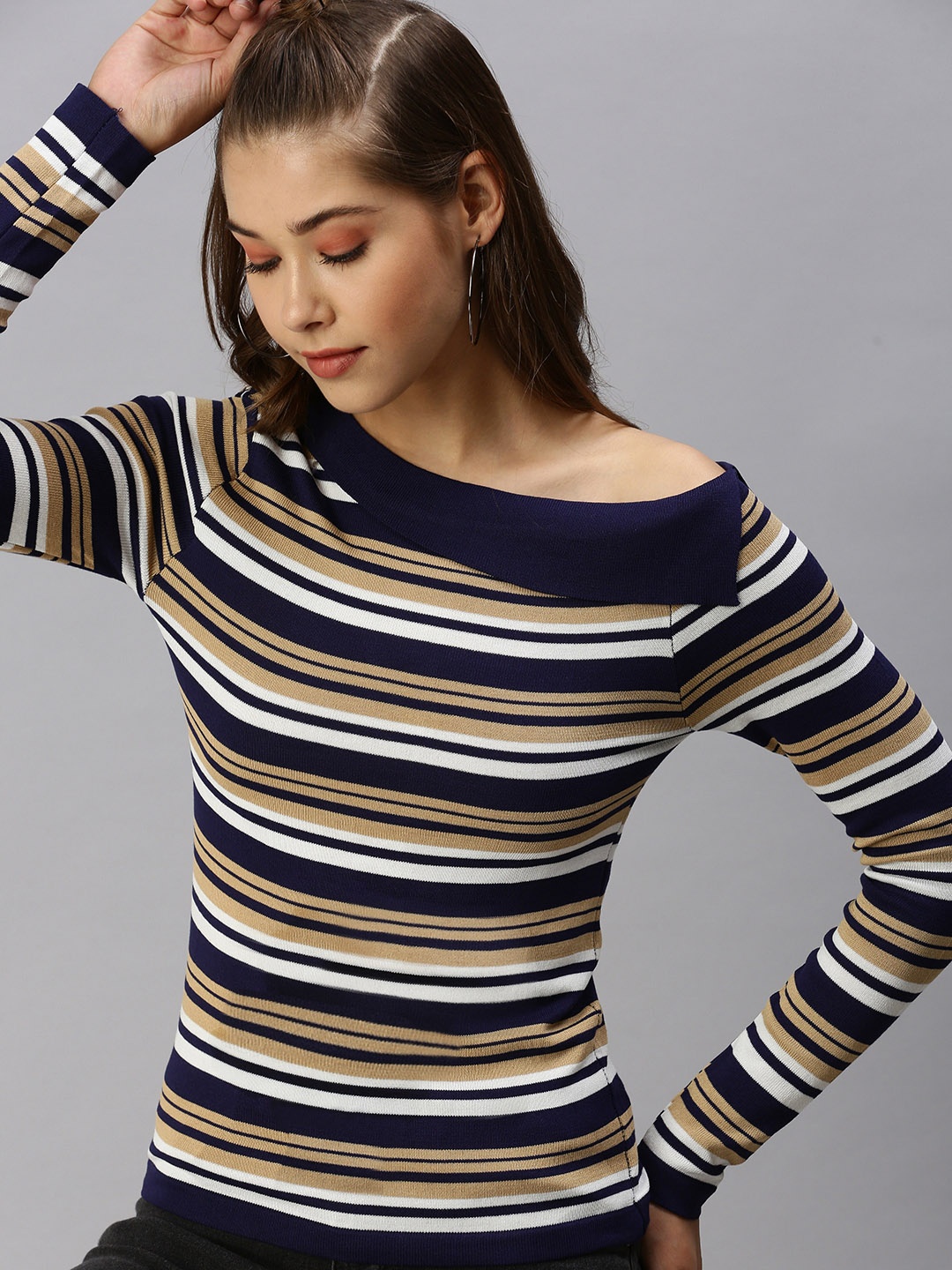 

SHOWOFF Navy Blue Striped Top