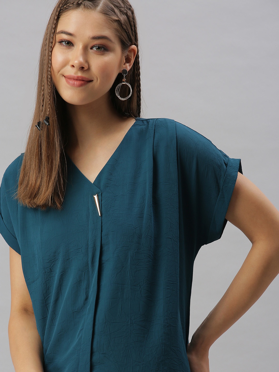 

SHOWOFF Teal Extended Sleeves Georgette Top