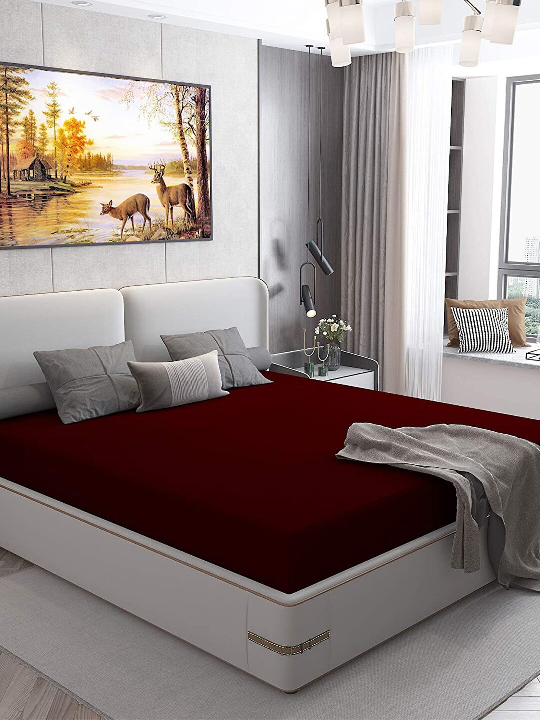

Hammer Home Maroon Solid Cotton King Size Water-Proof Mattress Protector