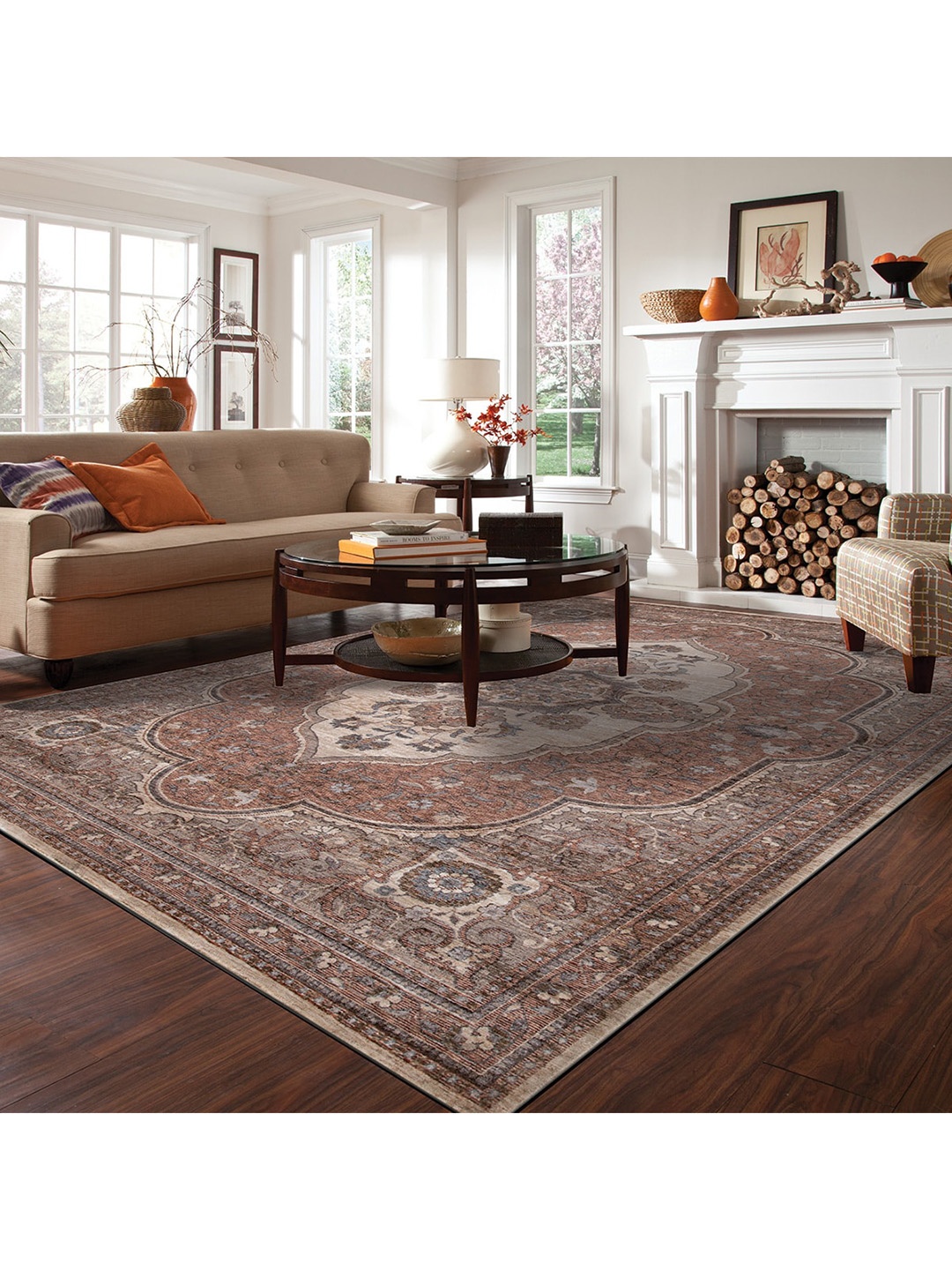 

DDecor Brown Ethnic Motifs Print Anti-Skid Carpet