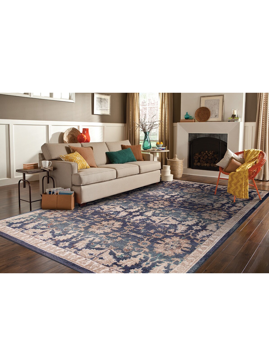 

DDecor Blue & Beige Printed Floor Carpet