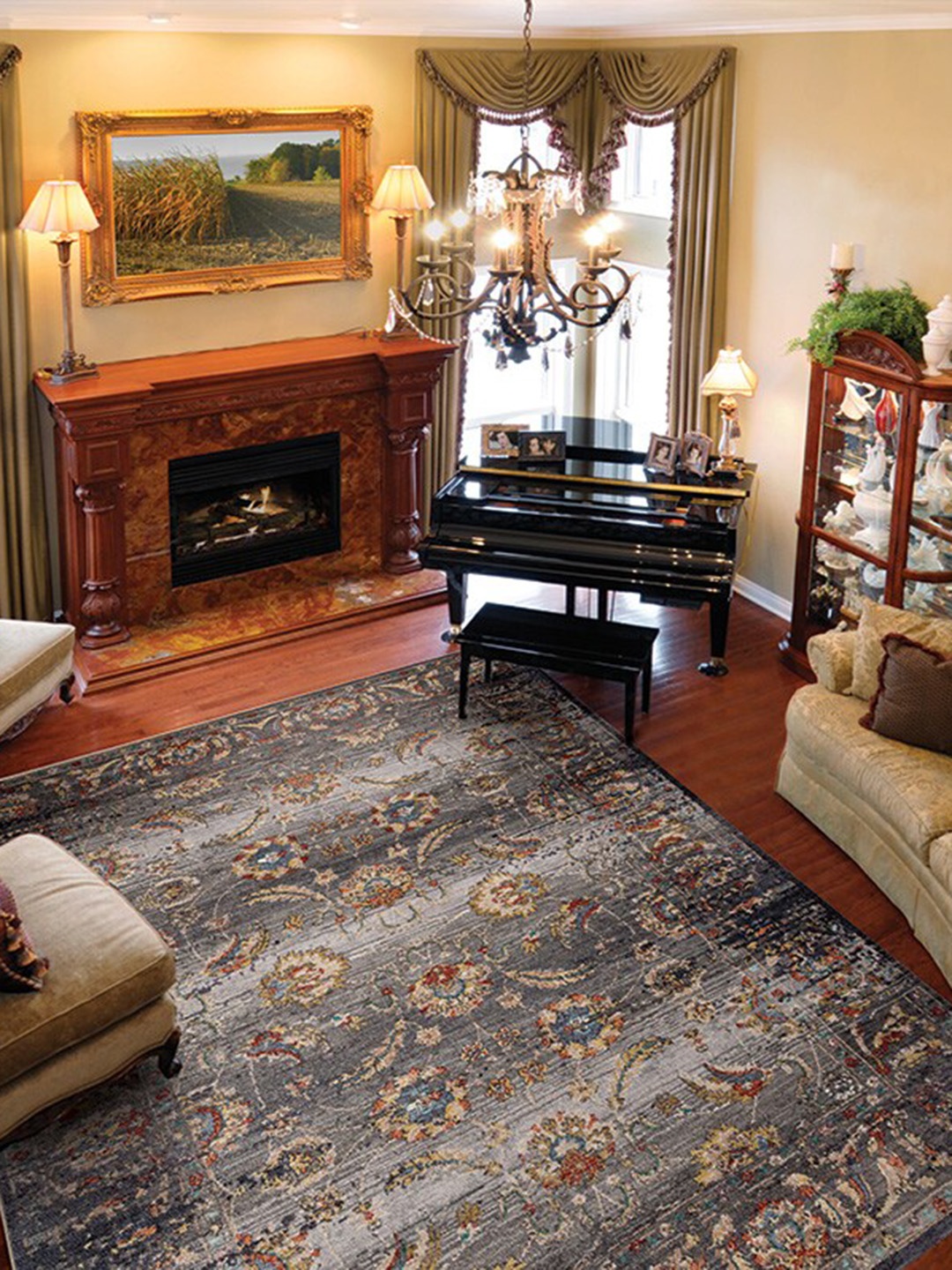 

DDecor Grey & Cream Colored Ethnic Motifs Traditional Carpet