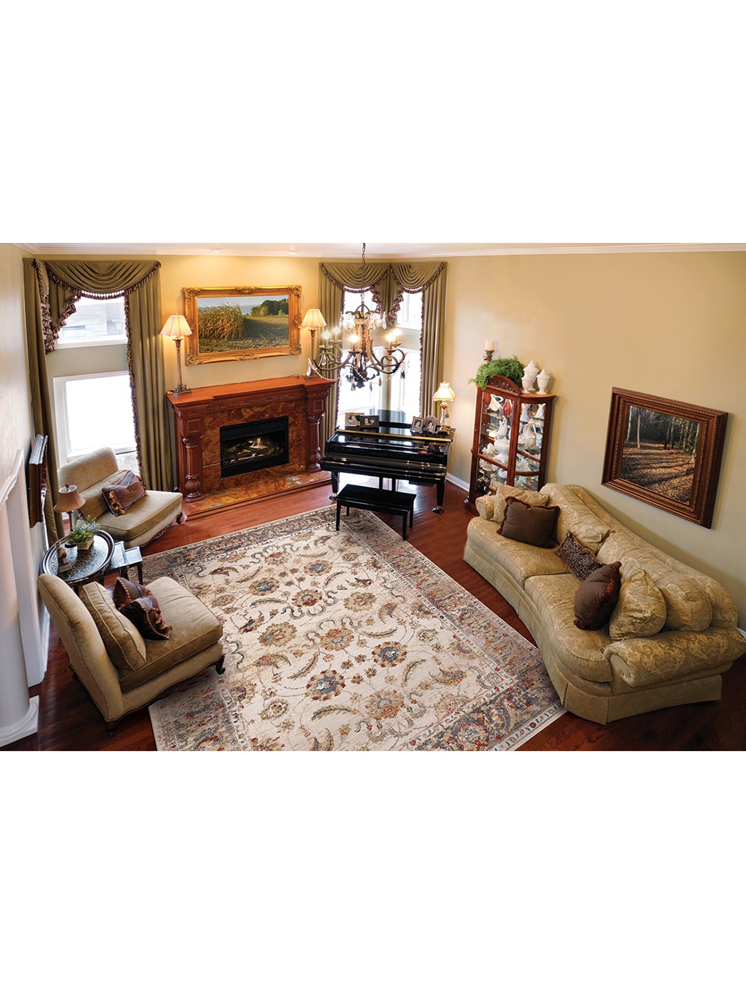 

DDecor Beige Ethnic Motifs Print Anti-Skid Carpet