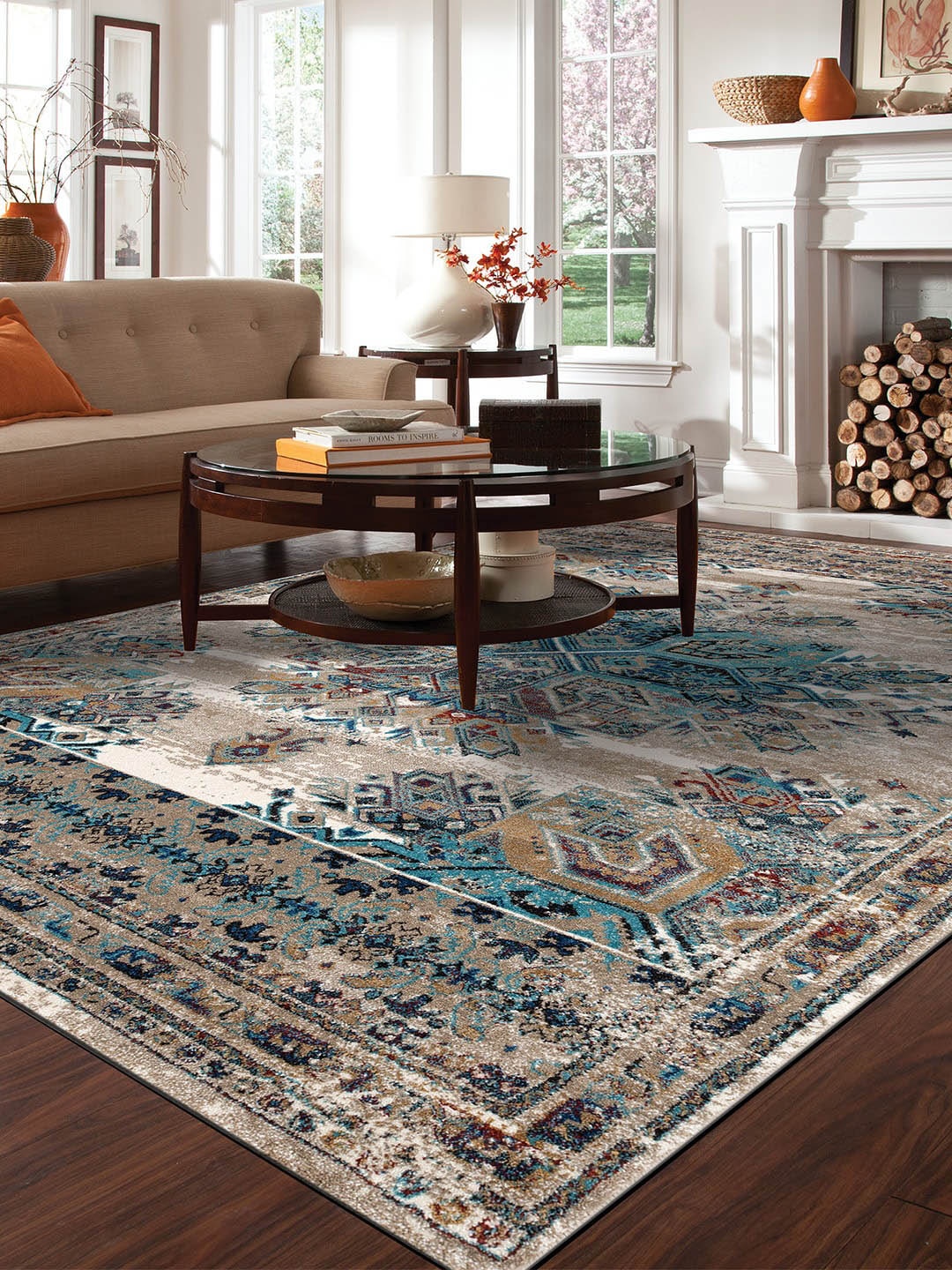 

DDecor Turquoise Blue Ethnic Motifs Large Carpet