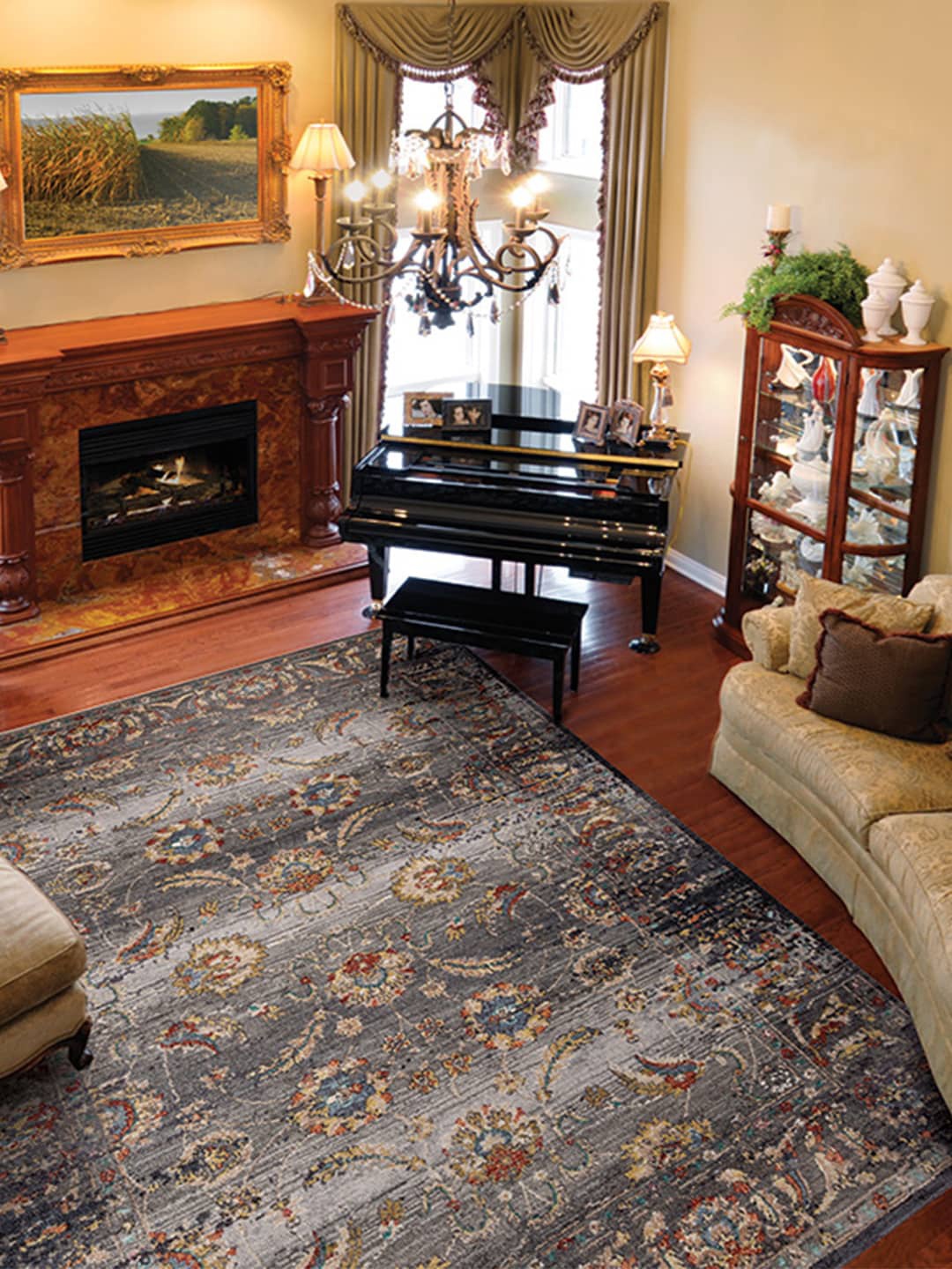 

DDecor Grey & Beige Ethnic Motifs Printed Traditional Carpet