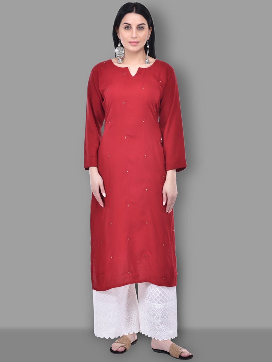 

Ziva Fashion Women Red Ethnic Motifs Thread Work Kurta