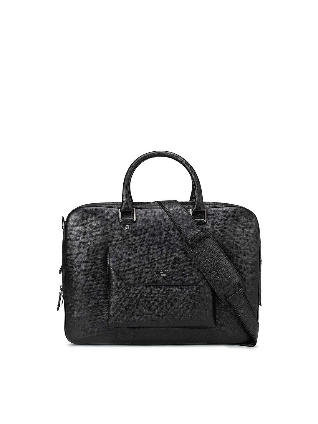 

Da Milano Unisex Black Textured Leather Laptop Bag
