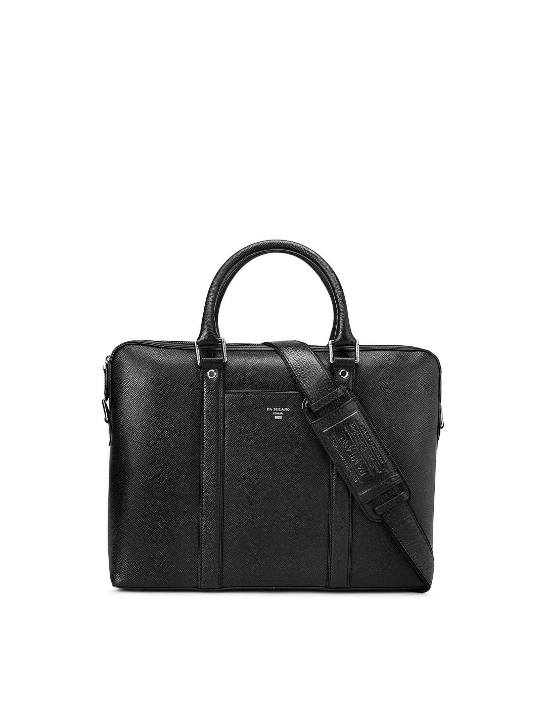 

Da Milano Unisex Black Textured Leather Laptop Bag
