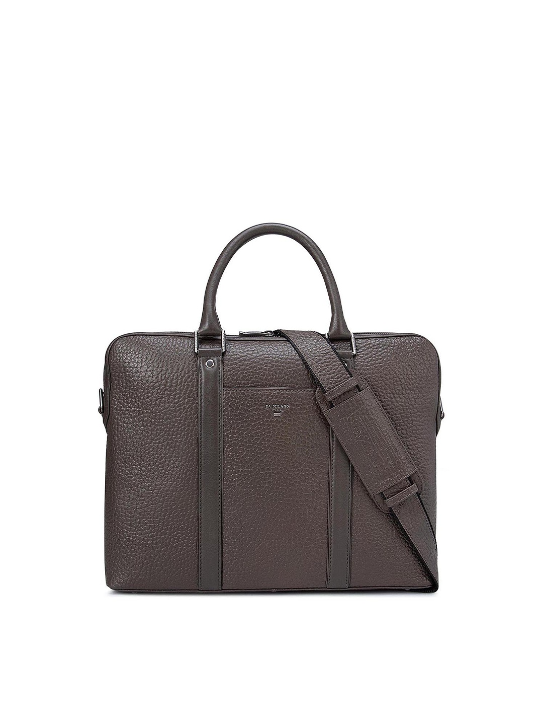 

Da Milano Unisex Brown Textured Leather Laptop Bag
