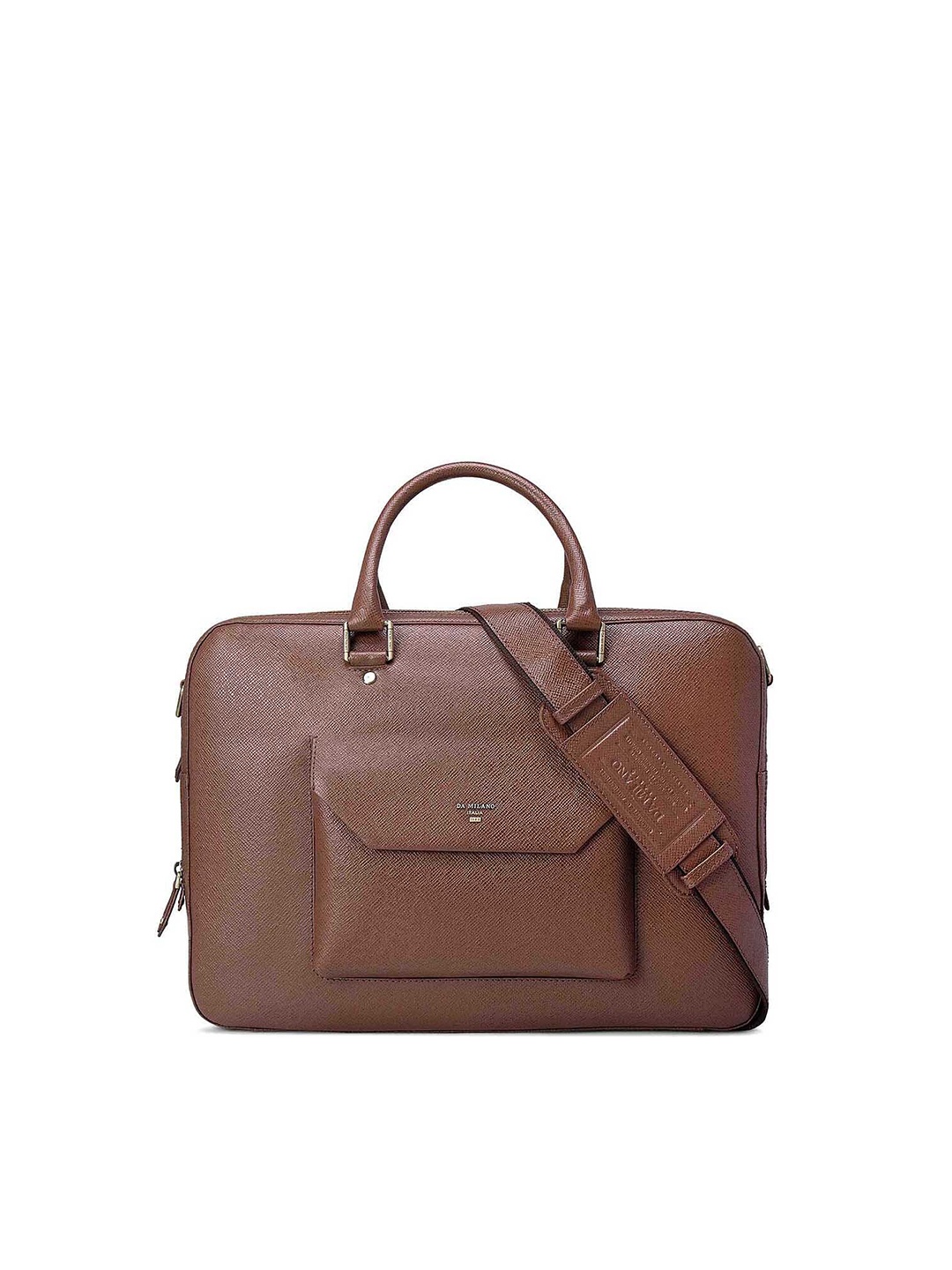 

Da Milano Unisex Brown Textured Leather Laptop Bag