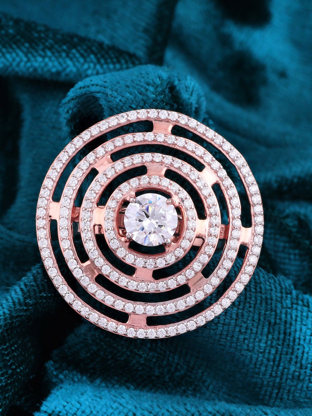 

Silgo Rose Gold-Plated White CZ-Studded Finger Ring