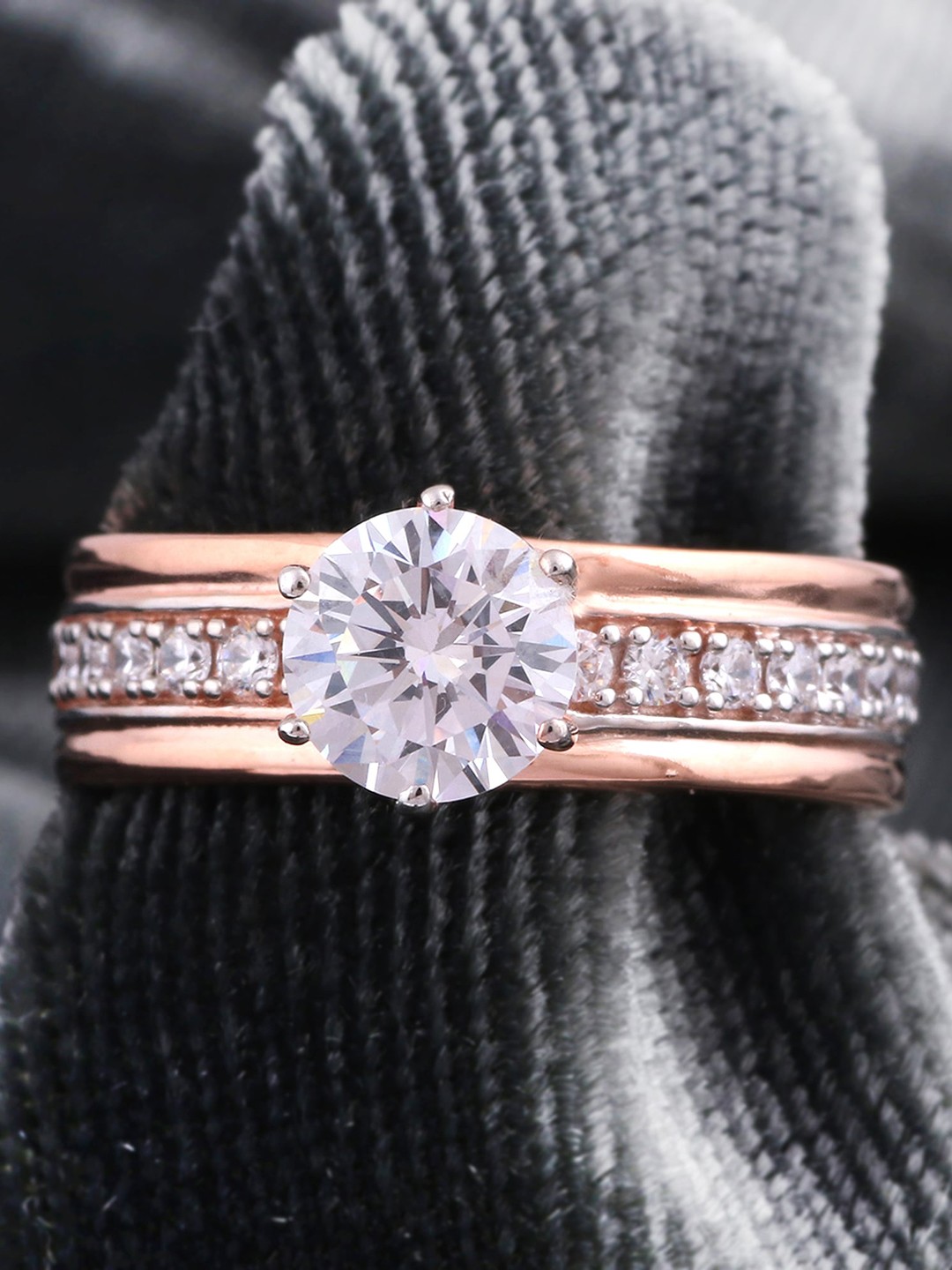 

Silgo Rose Gold-Plated Gold CZ Studded Finger Ring