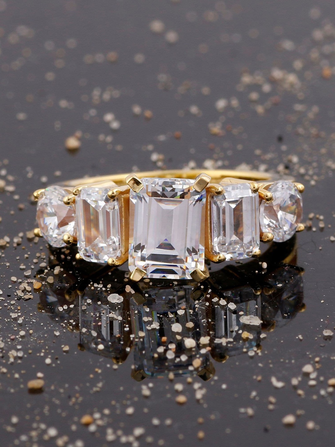 

Silgo 925 Sterling Silver Gold-Plated White Cubic Zirconia Studded Finger Ring
