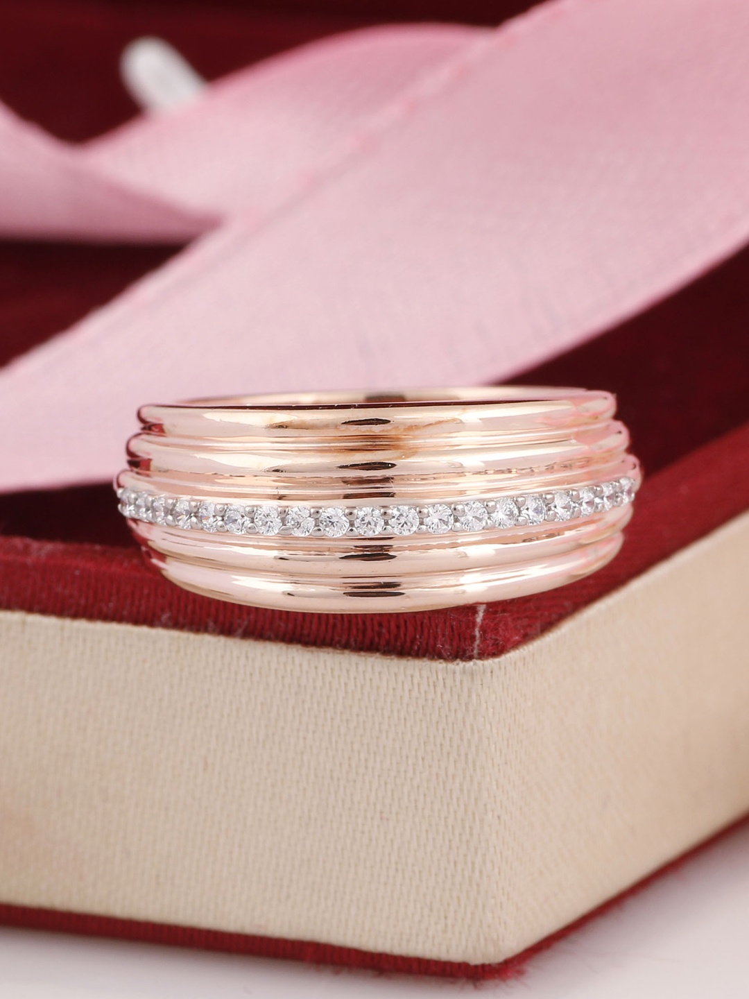 

Silgo Sterling Silver Rose Gold-Plated Cubic Zirconia Ring
