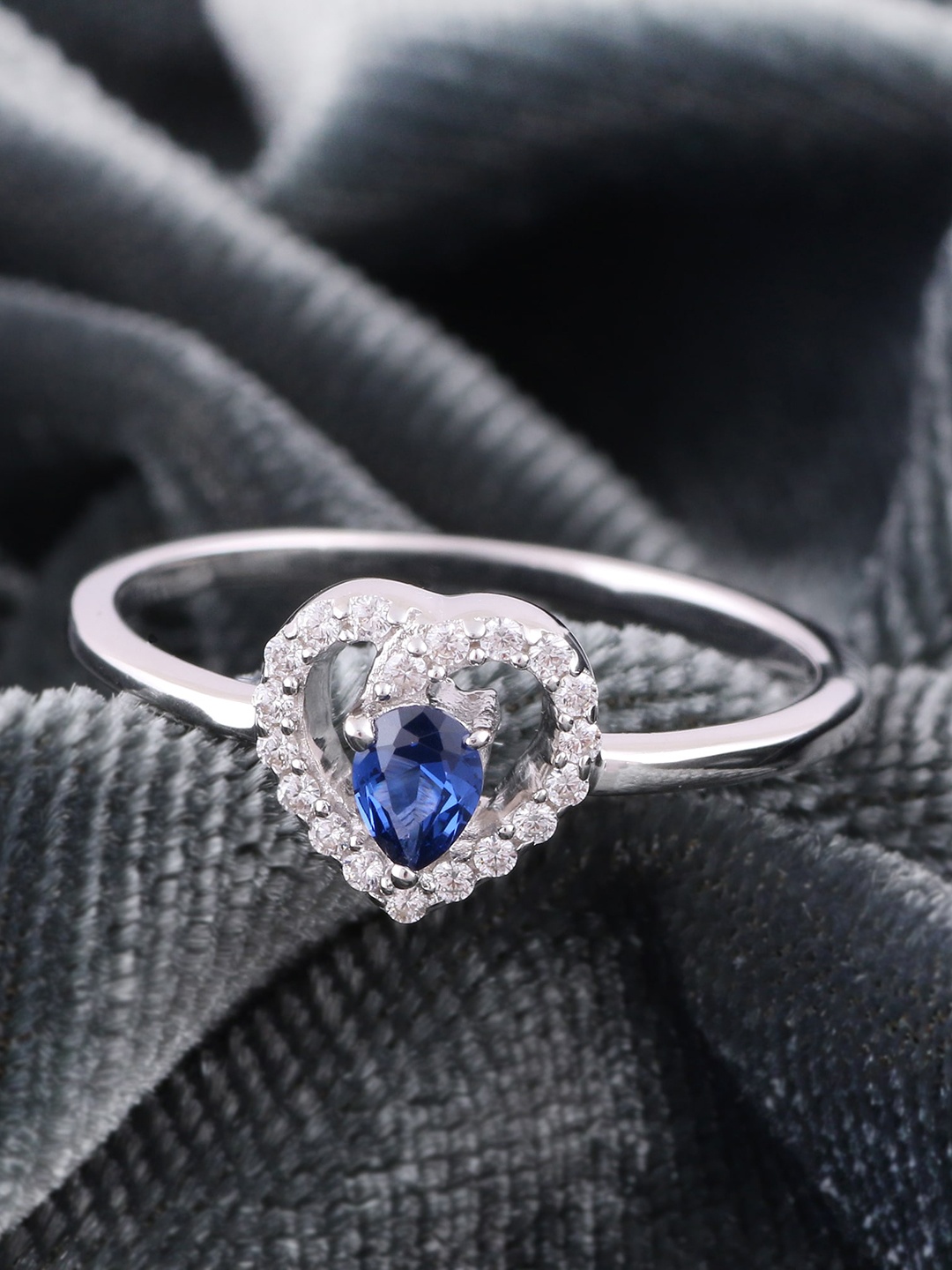 

Silgo 925 Sterling Silver Blue Rhodium-Plated CZ Finger Ring