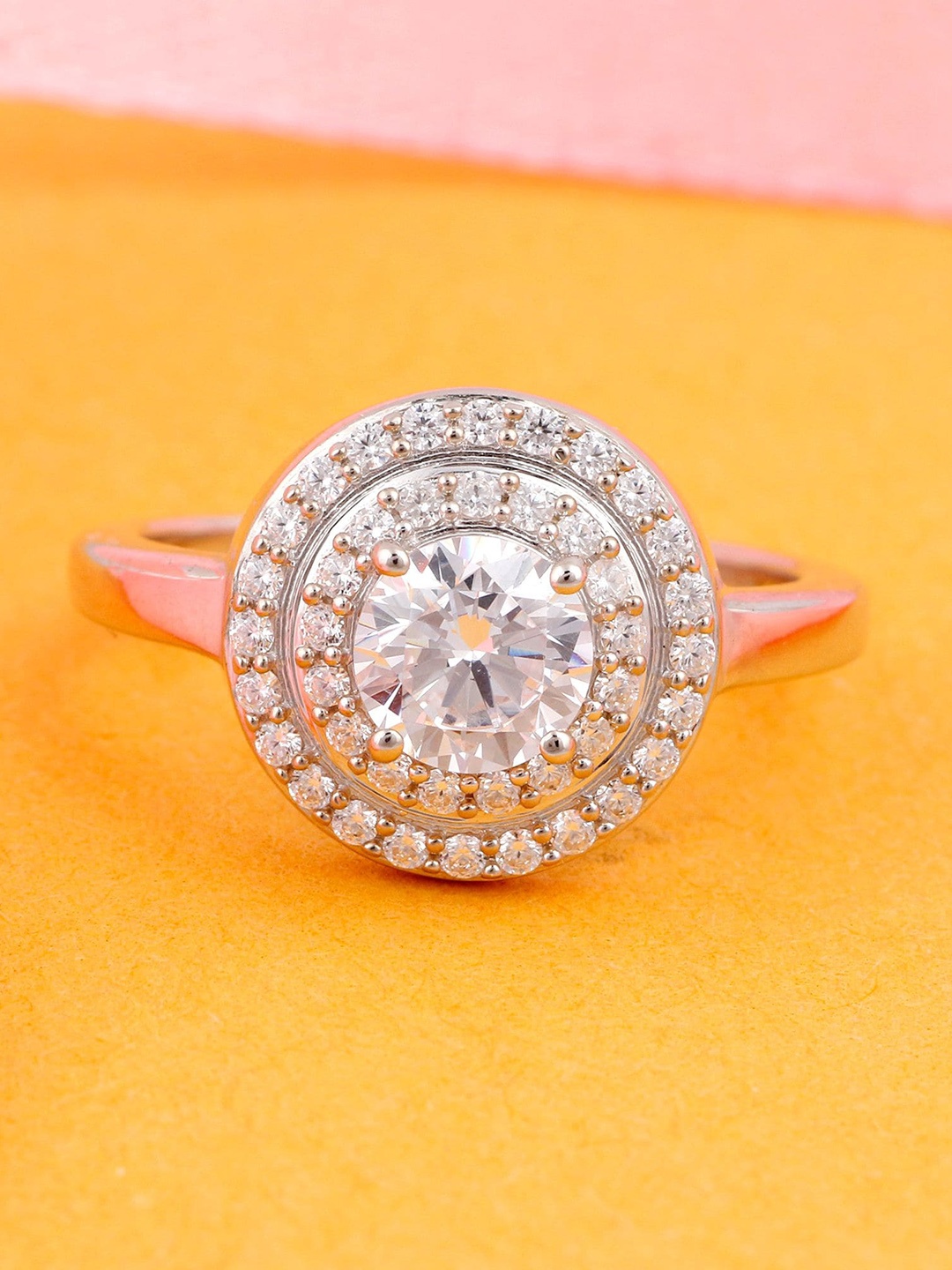 

Silgo Rhodium-Plated Zirconia Studded Ring, Silver