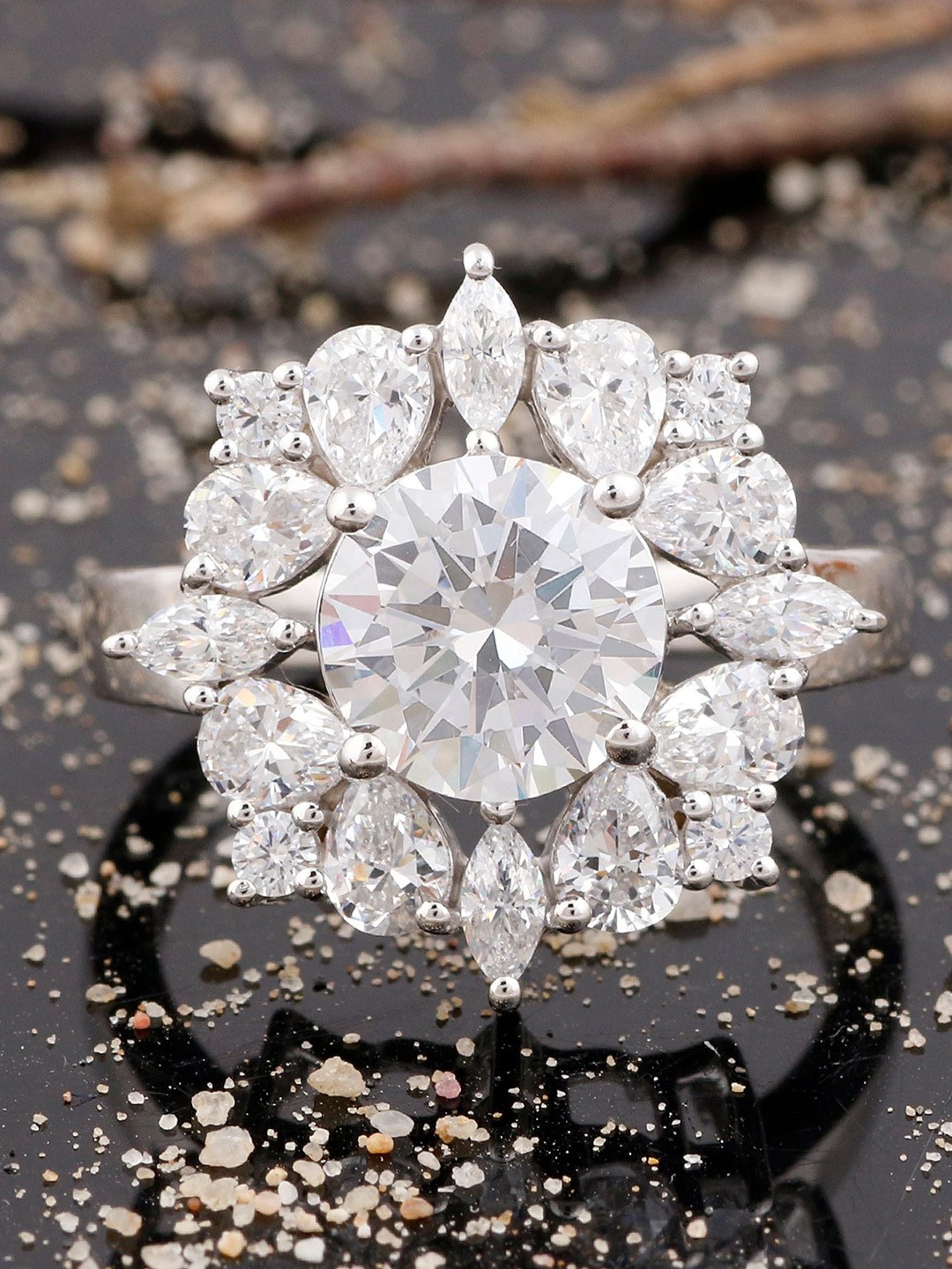 

Silgo Rhodium-Plated Silver-Toned & White CZ-Studded Finger Ring