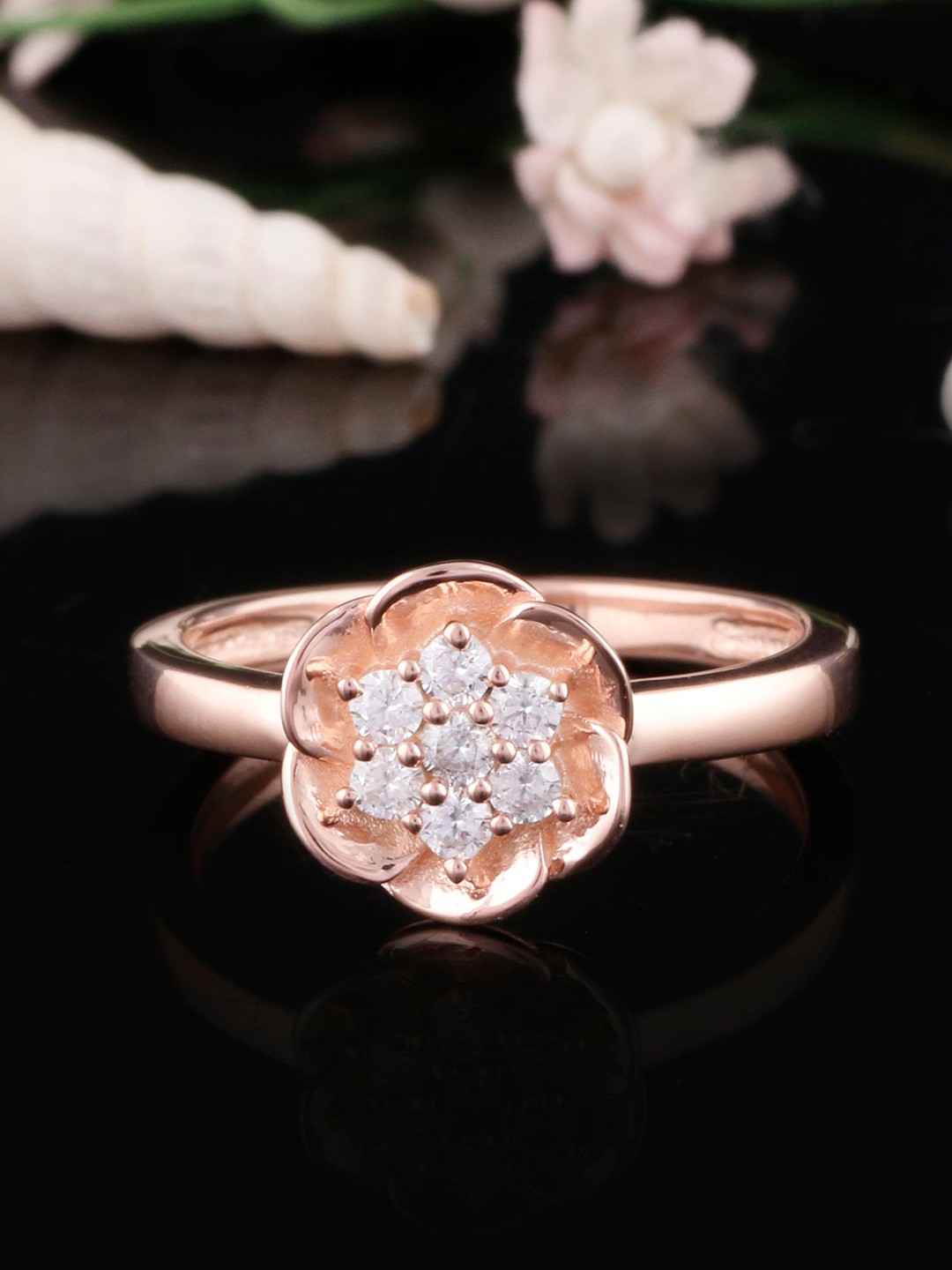 

Silgo Rose Gold-Plated White CZ Studded Finger Ring