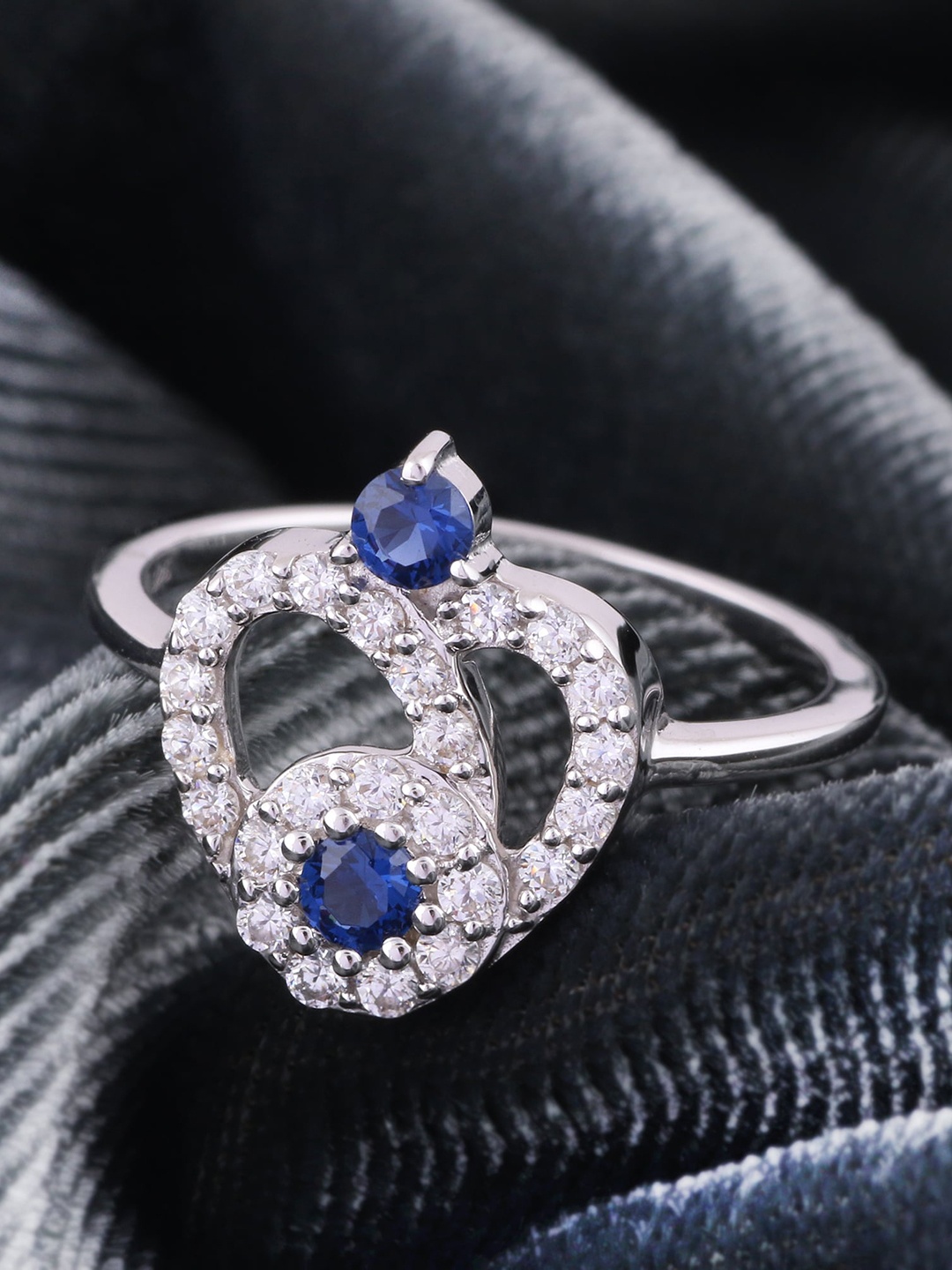 

Silgo925 Sterling Silver Rhodium-Plated White & Blue CZ-Studded Finger Ring