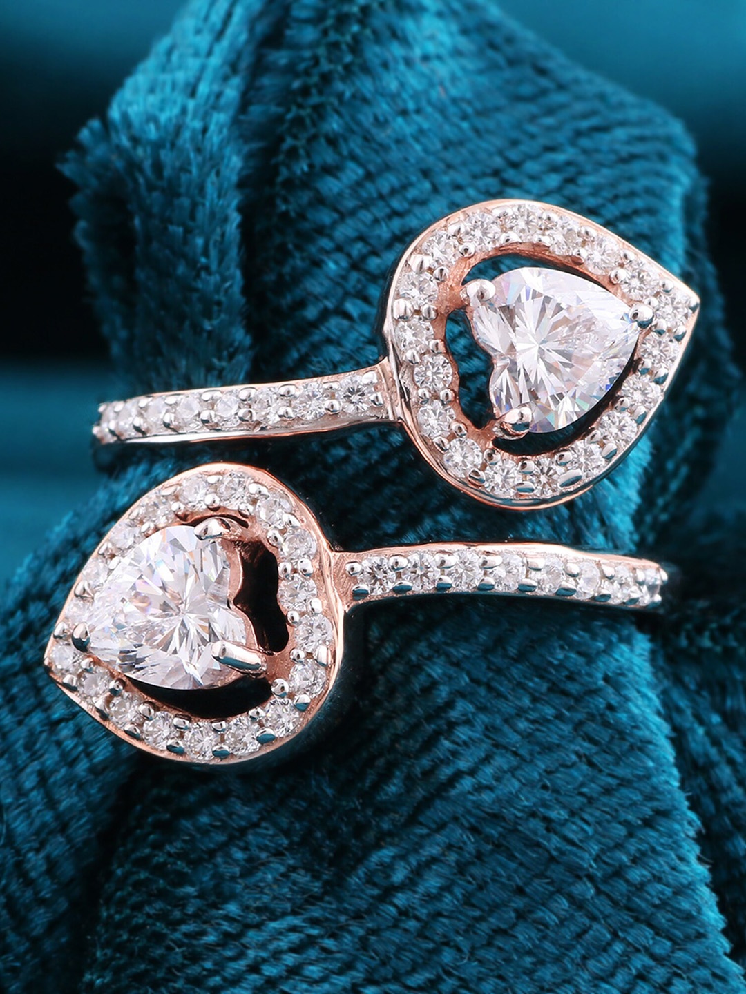 

Silgo Sterling Silver Rose Gold-Plated White CZ-Stone Studded Finger Ring