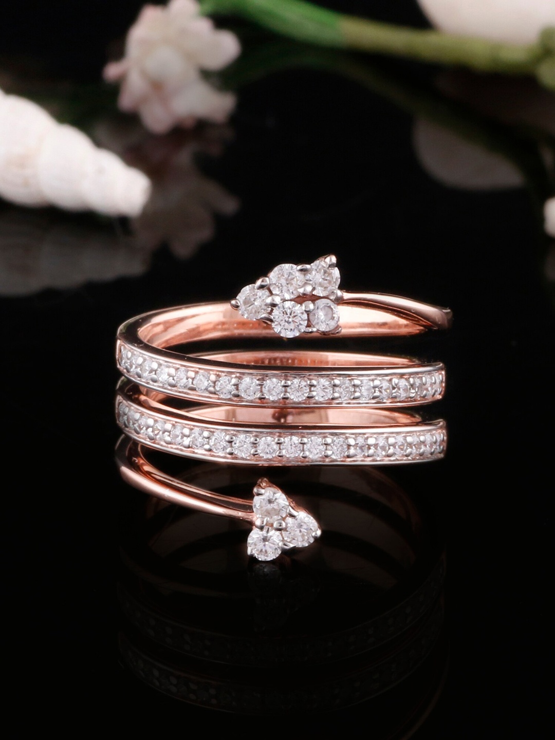 

Silgo Rose Gold-Plated Zirconia Studded Ring
