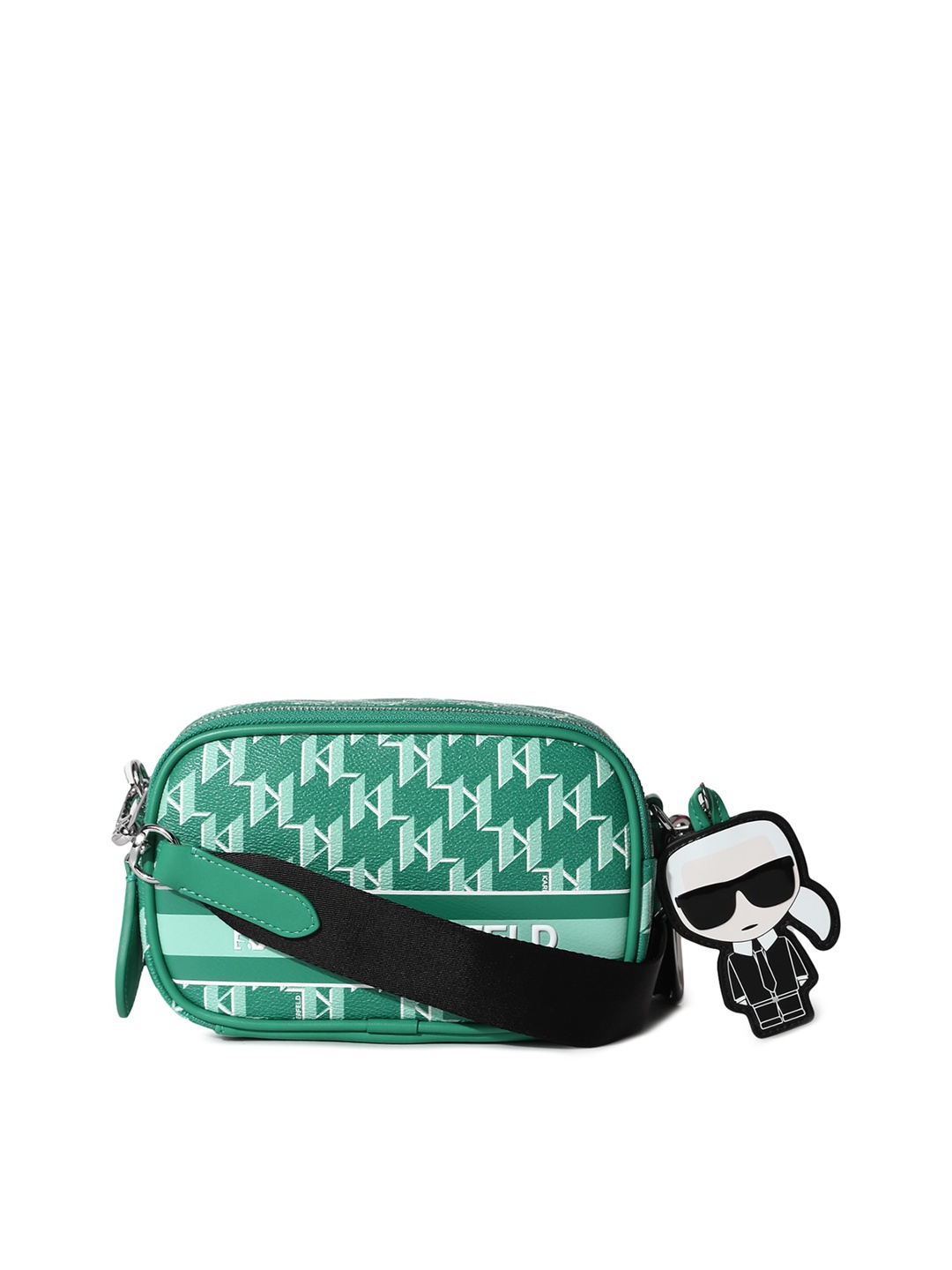 

Karl Lagerfeld Green Textured Leather Structured Sling Bag with Quilted