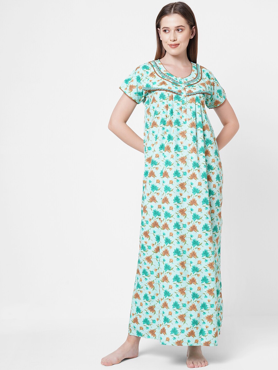 

Sweet Dreams Green Printed Maxi Nightdress