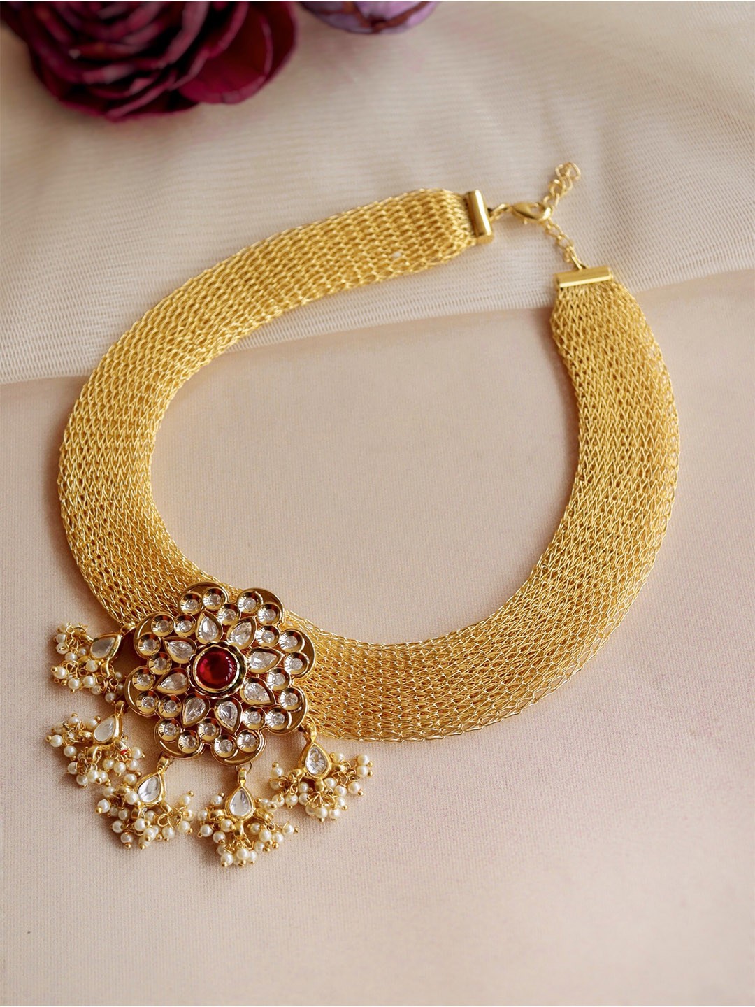 

CURIO COTTAGE Gold-Toned & Red Gold-Plated Handcrafted Necklace