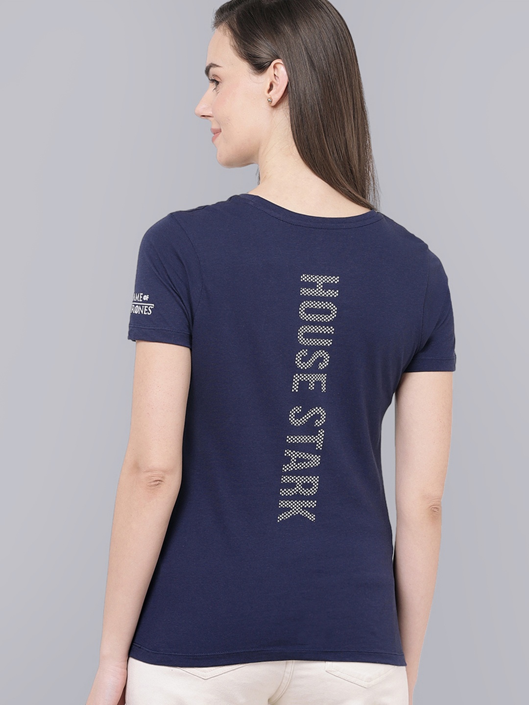

Free Authority Women Navy Blue Game Of Thrones Front And Back Printed Tshirt
