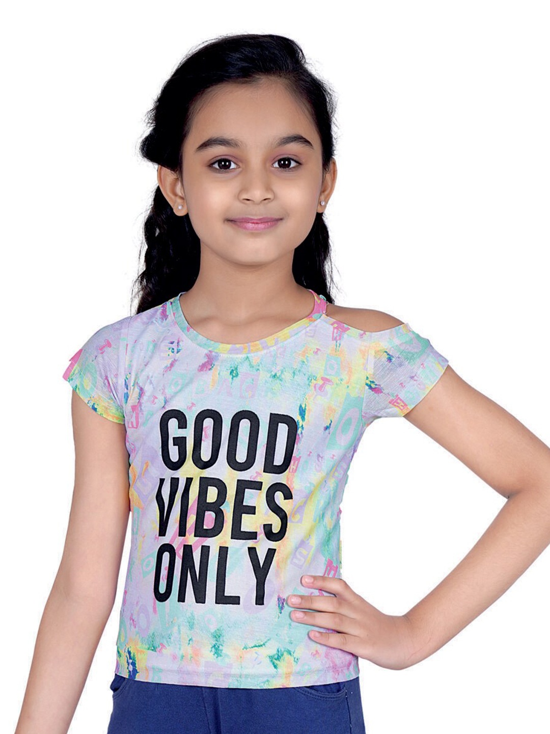 

Tiny Girl Green Print Mandarin Collar Top