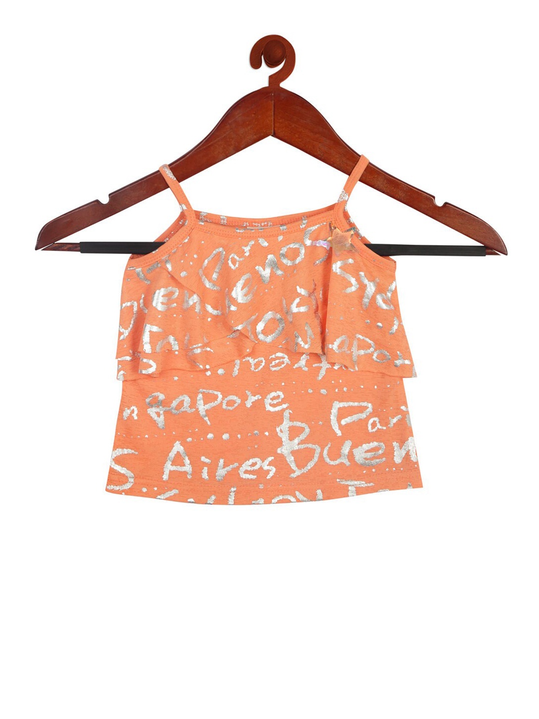 

Tiny Girl Peach-Coloured Print Top