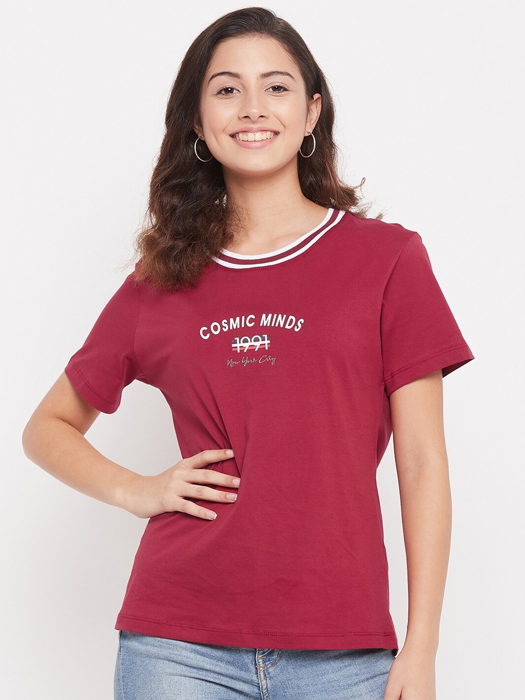 

Octave Women Red Typography Printed Applique T-shirt