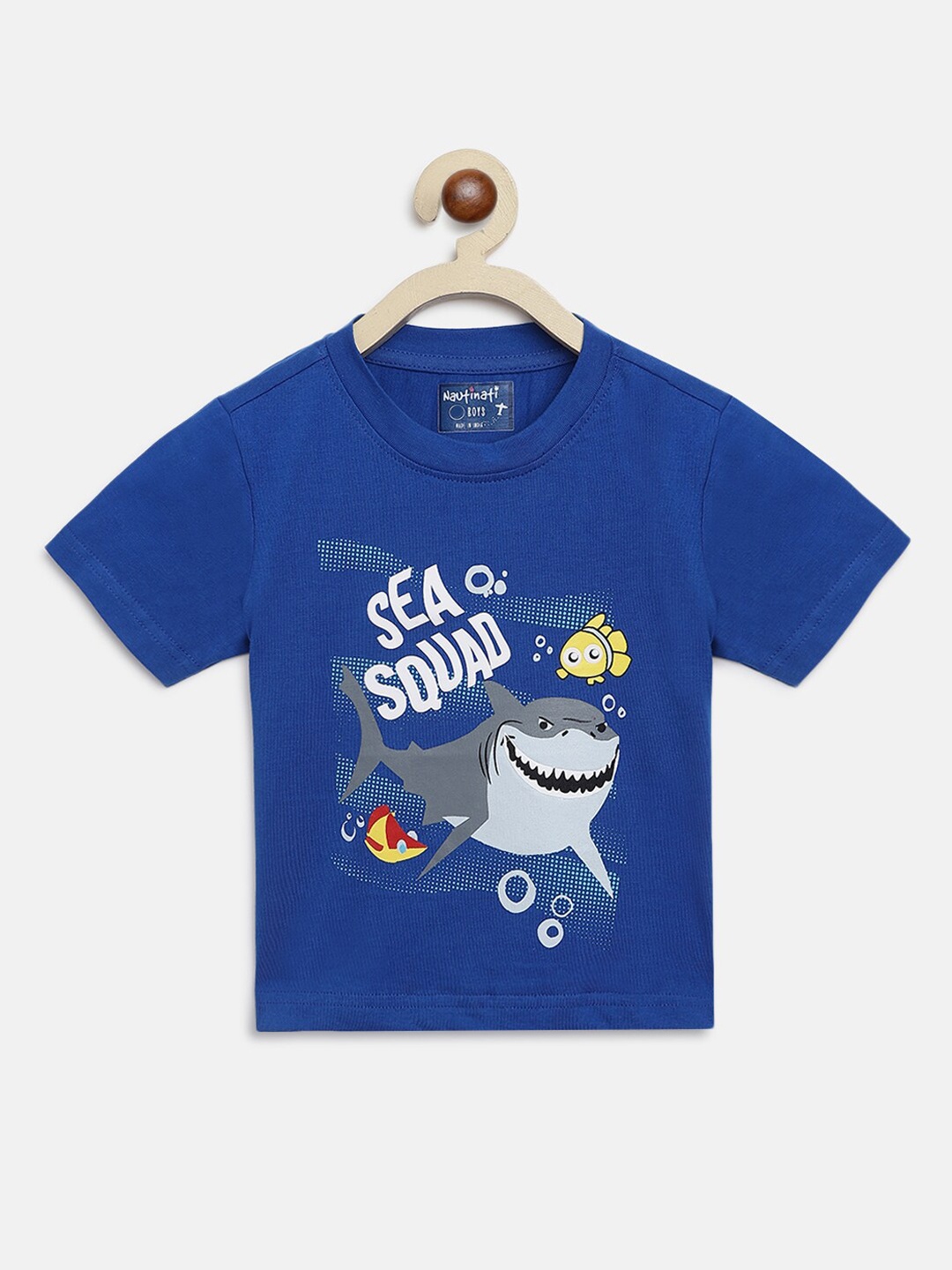 

Nauti Nati Boys Blue Graphic Printed Pure Cotton T-shirt