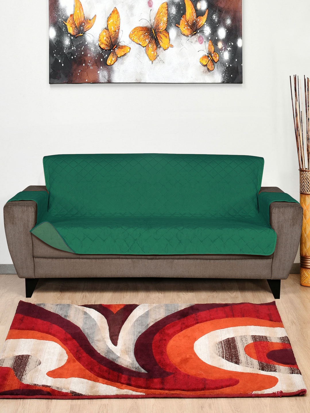 

Athome by Nilkamal Quilted Detail Reversible 3-Seater Sofa Cover, Green