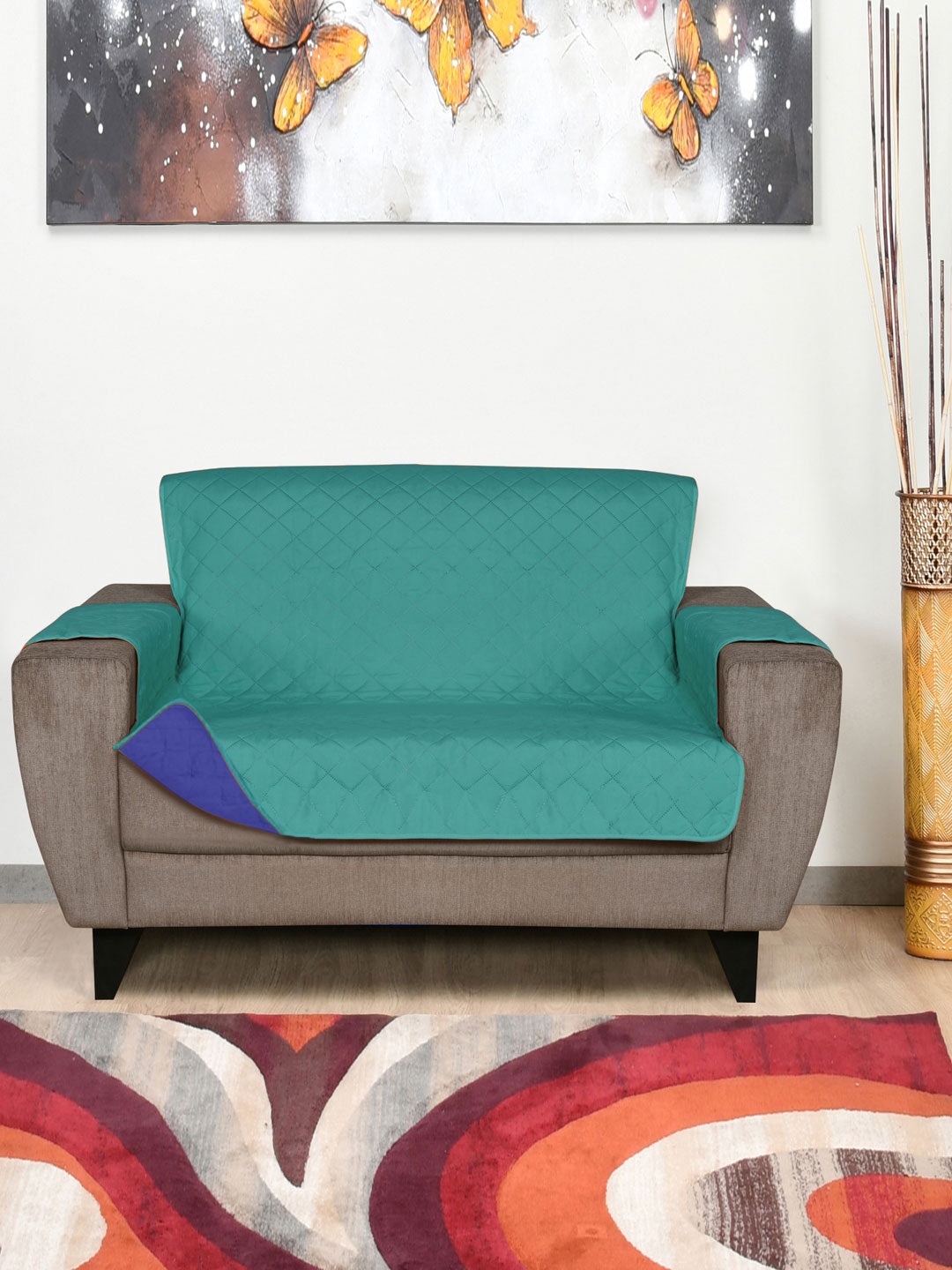 

Athome by Nilkamal Quilted Reversible 2 Seater Sofa Cover, Sea green