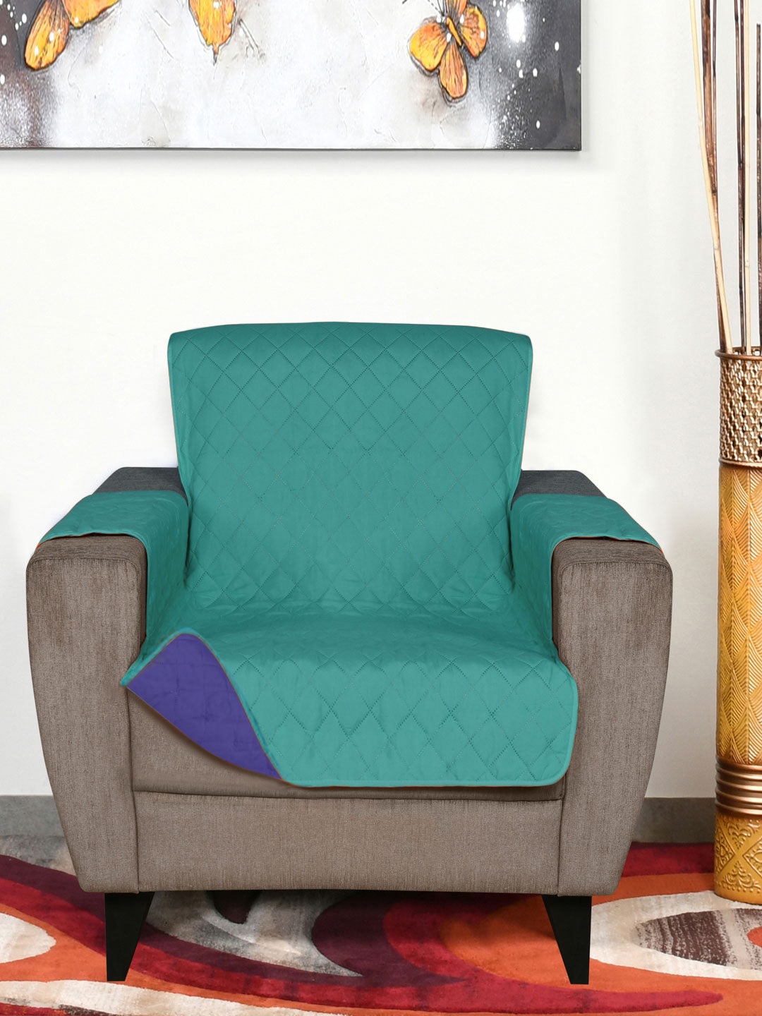 

Athome by Nilkamal Quilted Detail Reversible 1-Seater Sofa Cover, Sea green