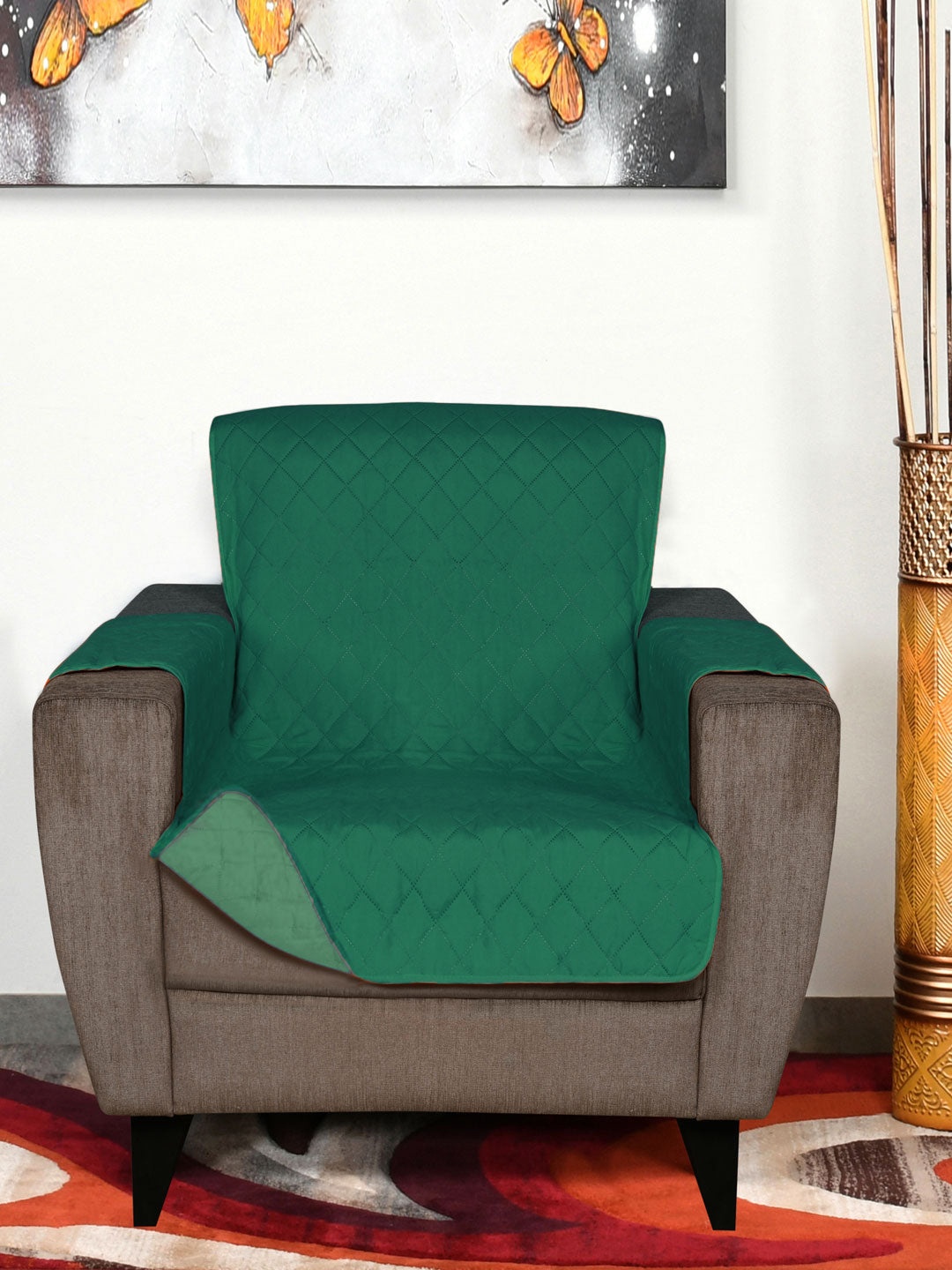 

Athome by Nilkamal Quilted Reversible 1 Seater Sofa Cover, Green
