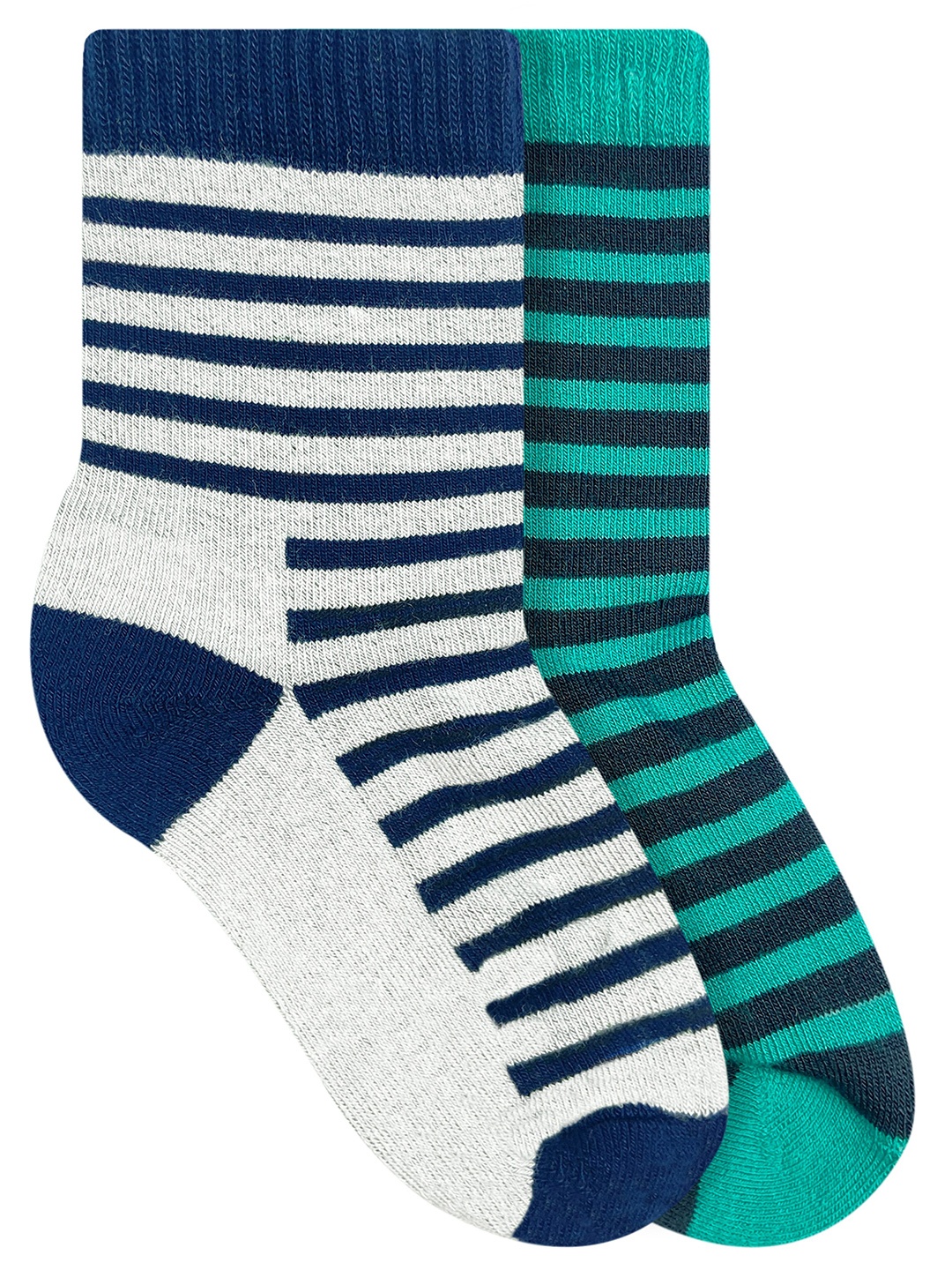 

Heelium Kids Pack of 2 Teal Green & Grey Striped Calf Length Bamboo Socks