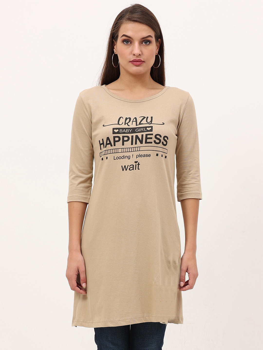 

Fleximaa Beige Print Longline Top
