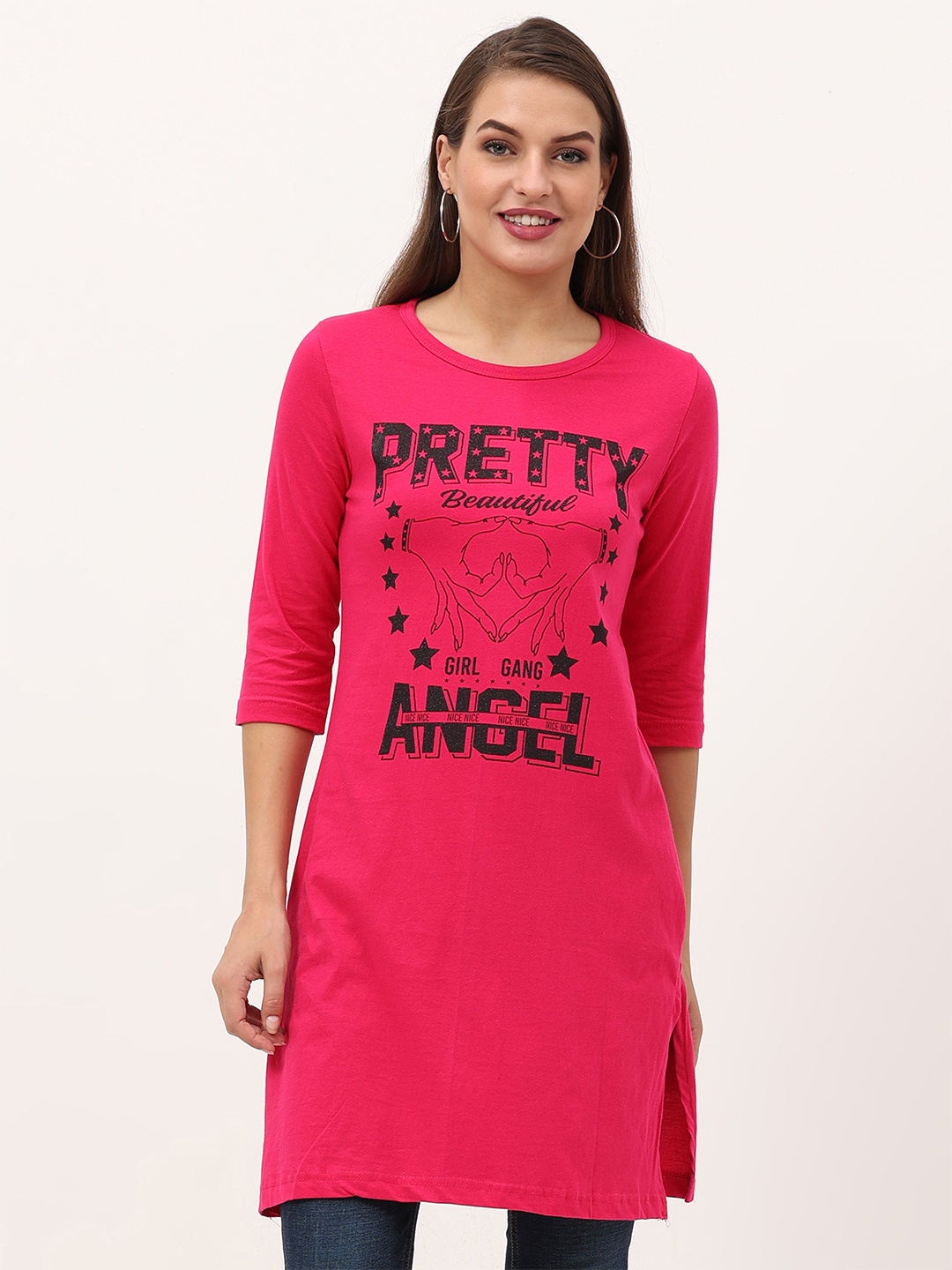 

Fleximaa Pink Print Longline Top