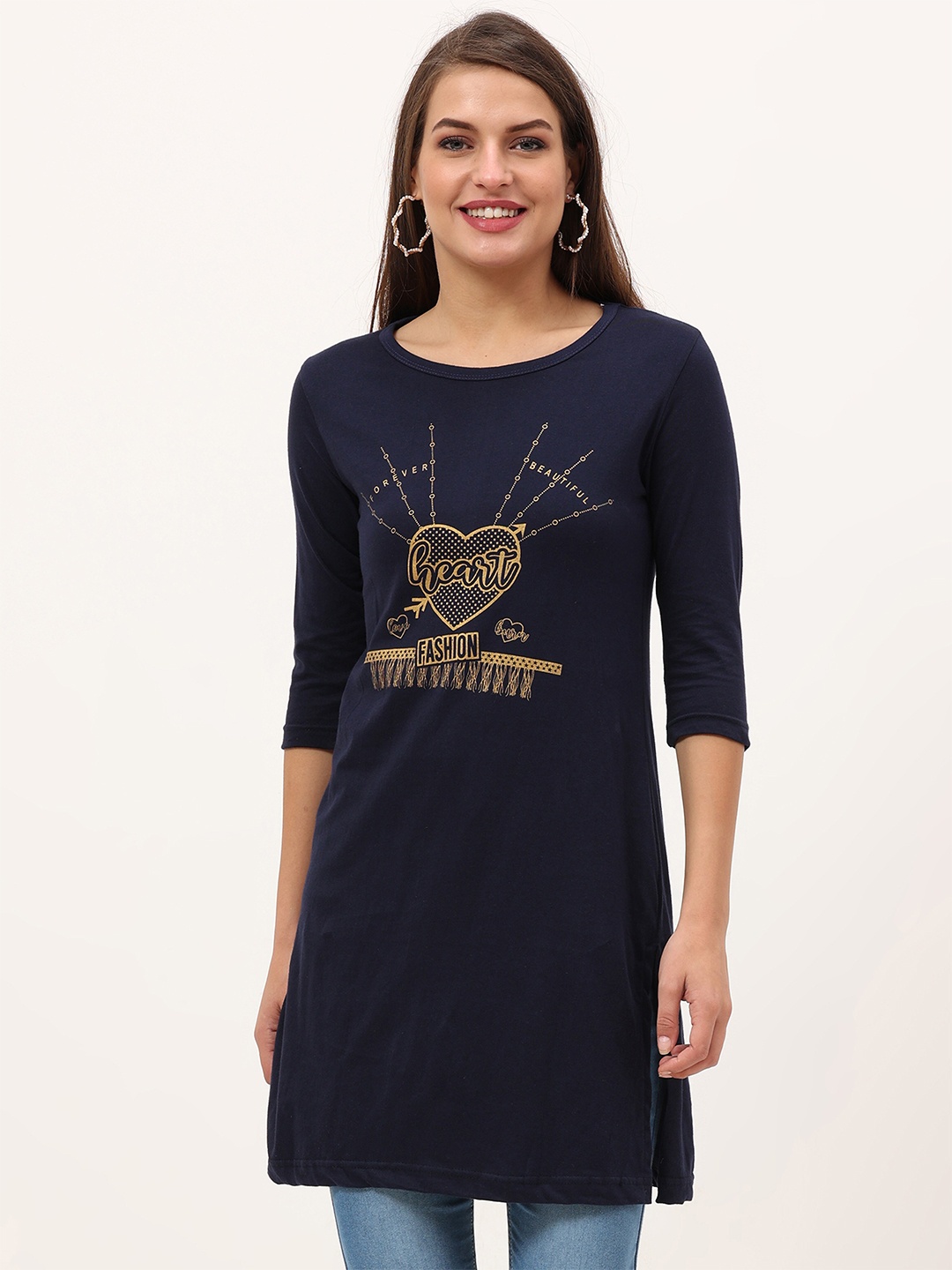 

Fleximaa Navy Blue Print Longline Top