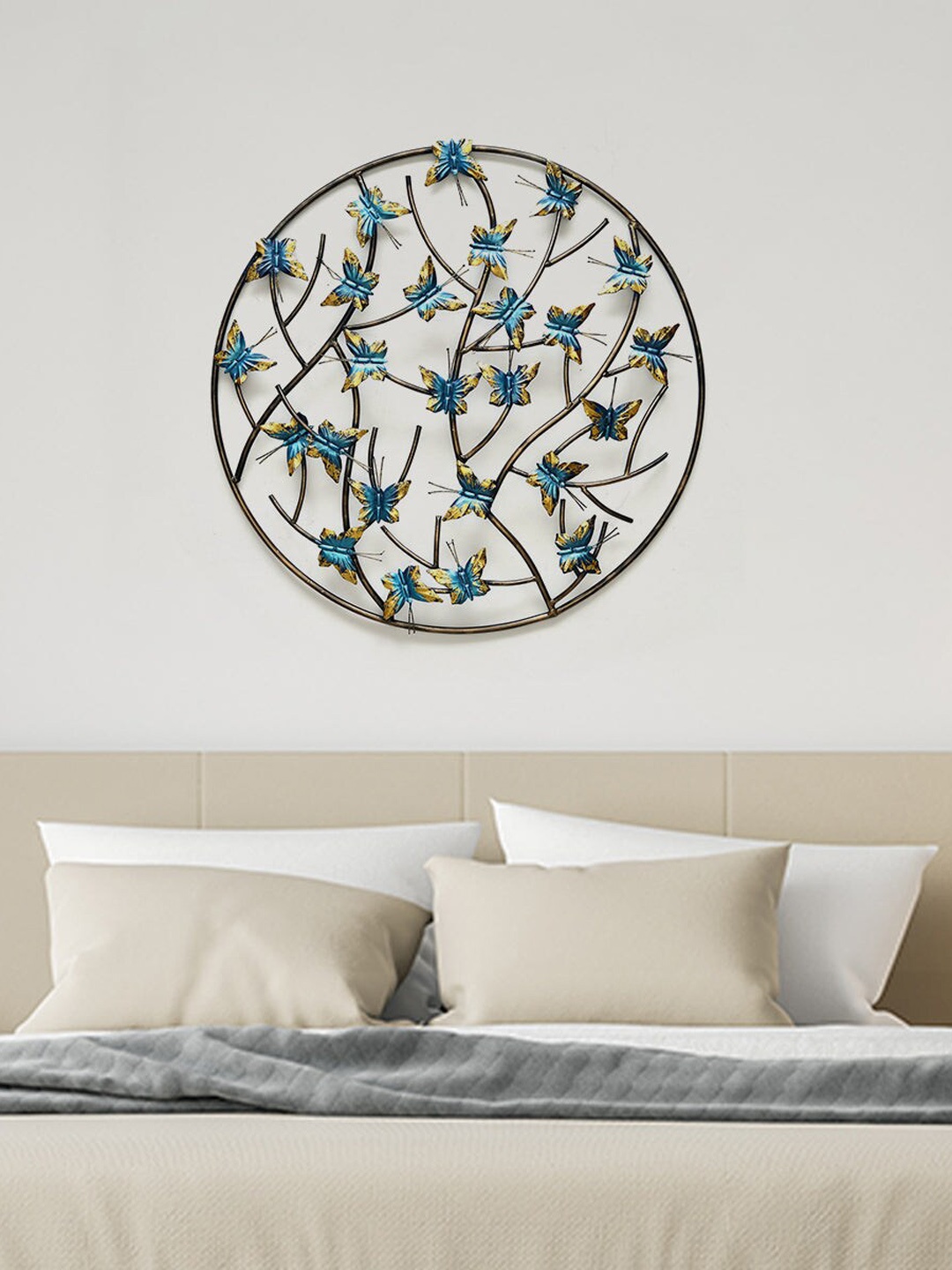 

Athome by Nilkamal Seagreen & Silver Butterflies Iron Decorative Wall Plates, Sea green