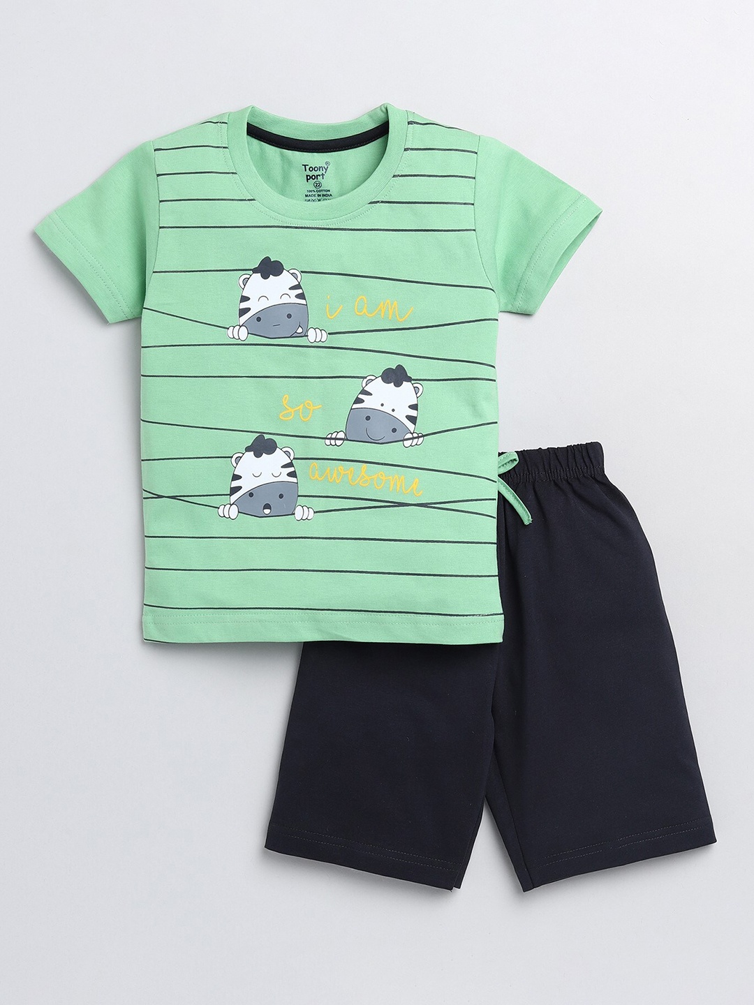 

Toonyport Boys Green Printed T-shirt with Shorts