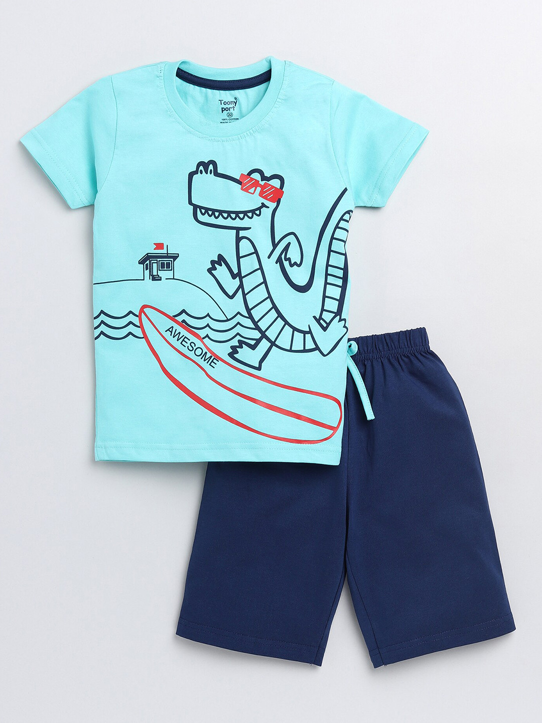 

Toonyport Boys Blue Printed T-shirt with Shorts