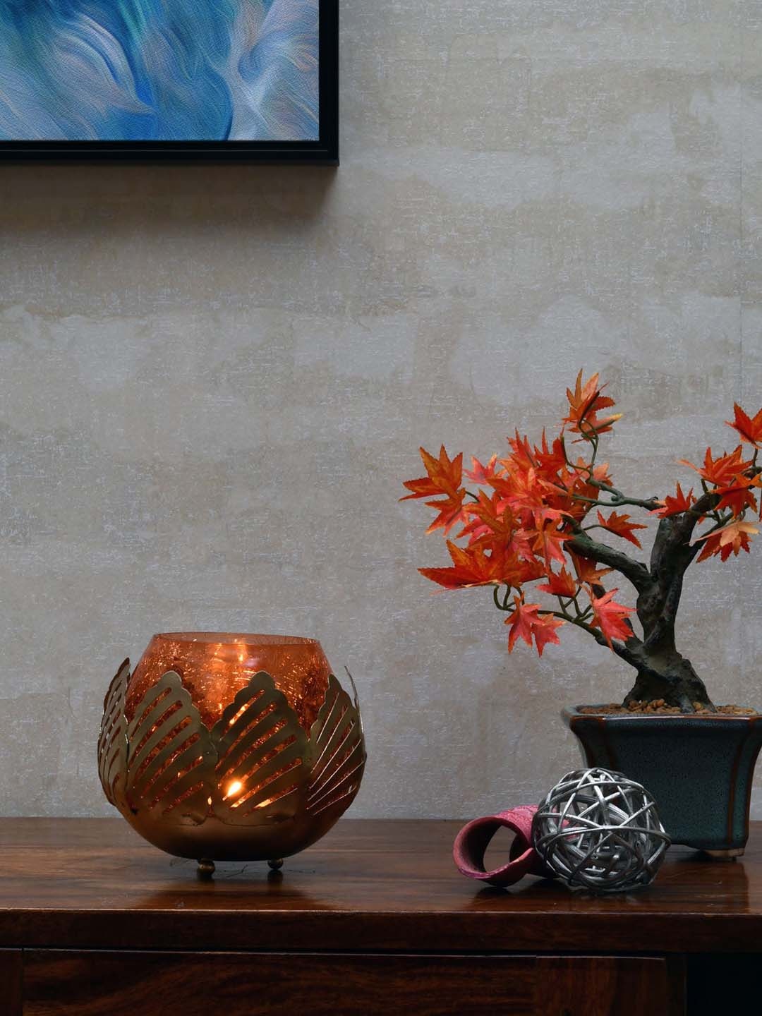 

Athome by Nilkamal Gold & Rust Textured Candle Holder